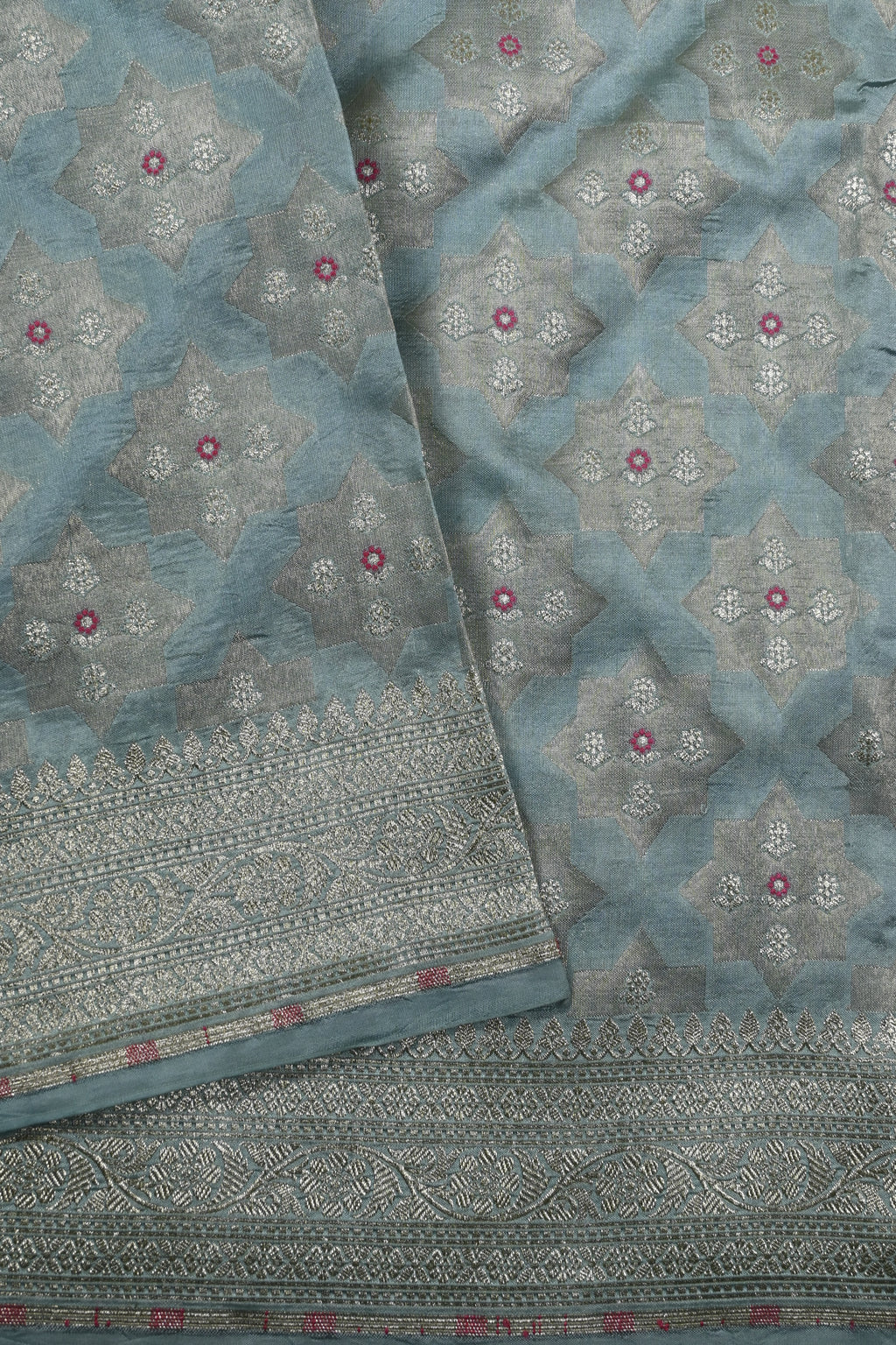 Dusty Blue Pure Banarasi Katan Silk Saree