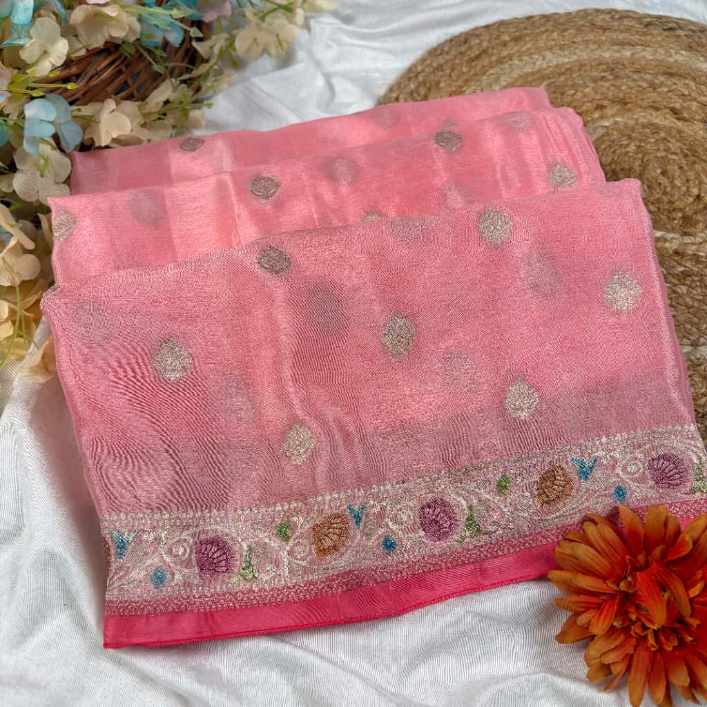 Baby Pink Banarasi Viscose Georgette Silk Saree