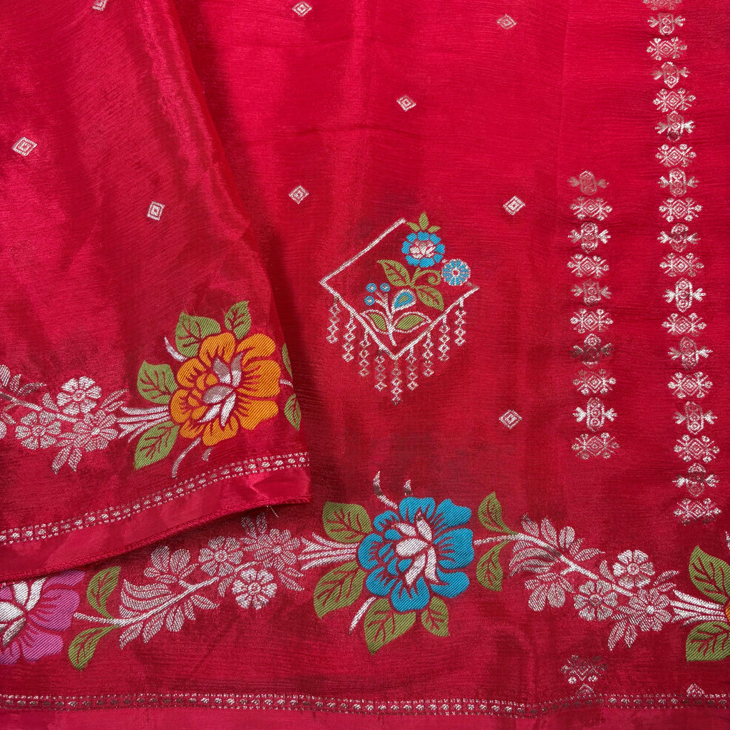 Rose Red Banarasi Chinon Georgette Saree