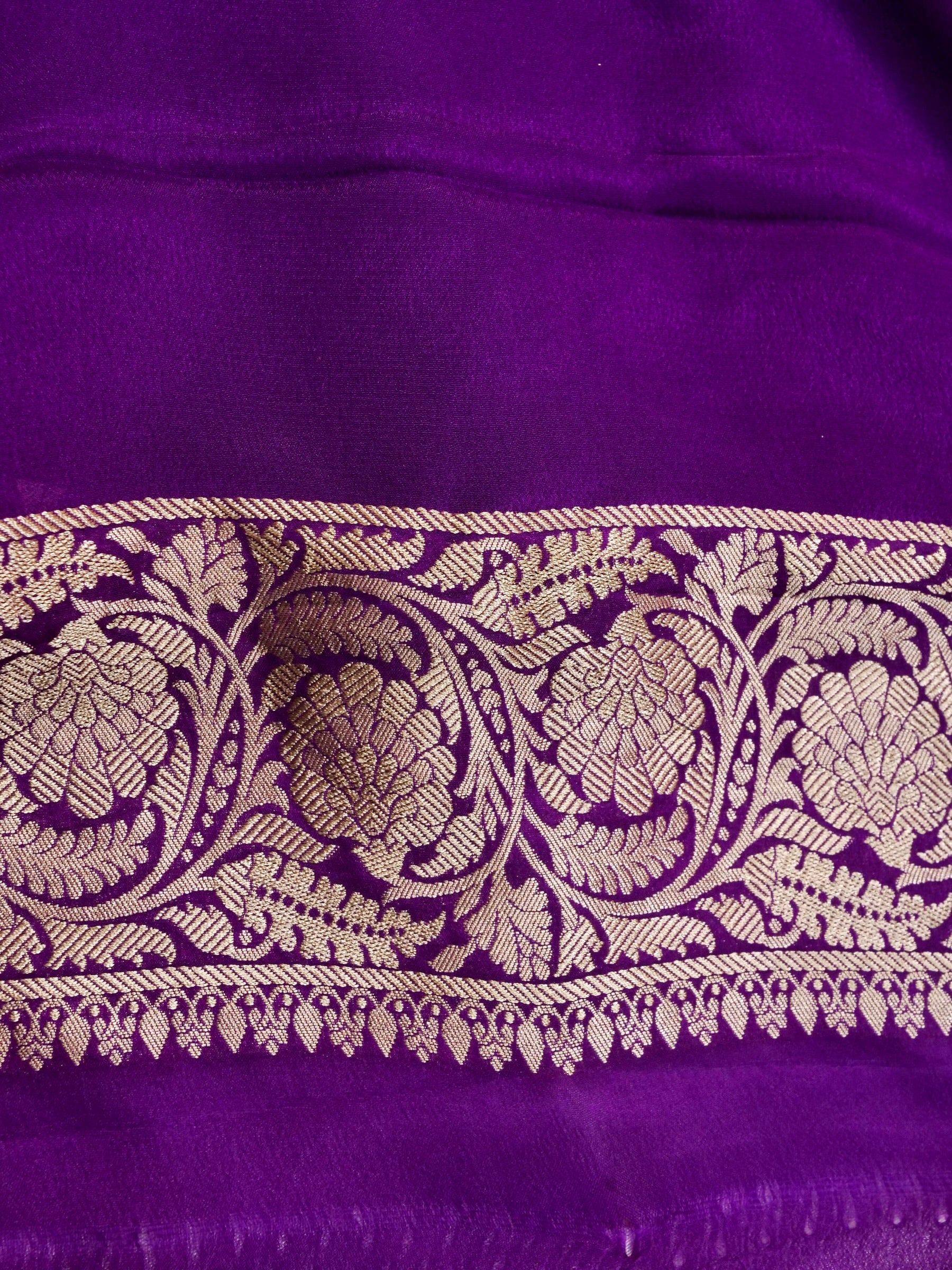 Handwoven Purple Banarasi Khaddi Silk Saree