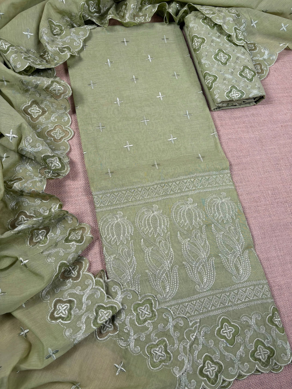 Pista Green Banarasi Cotton Suit