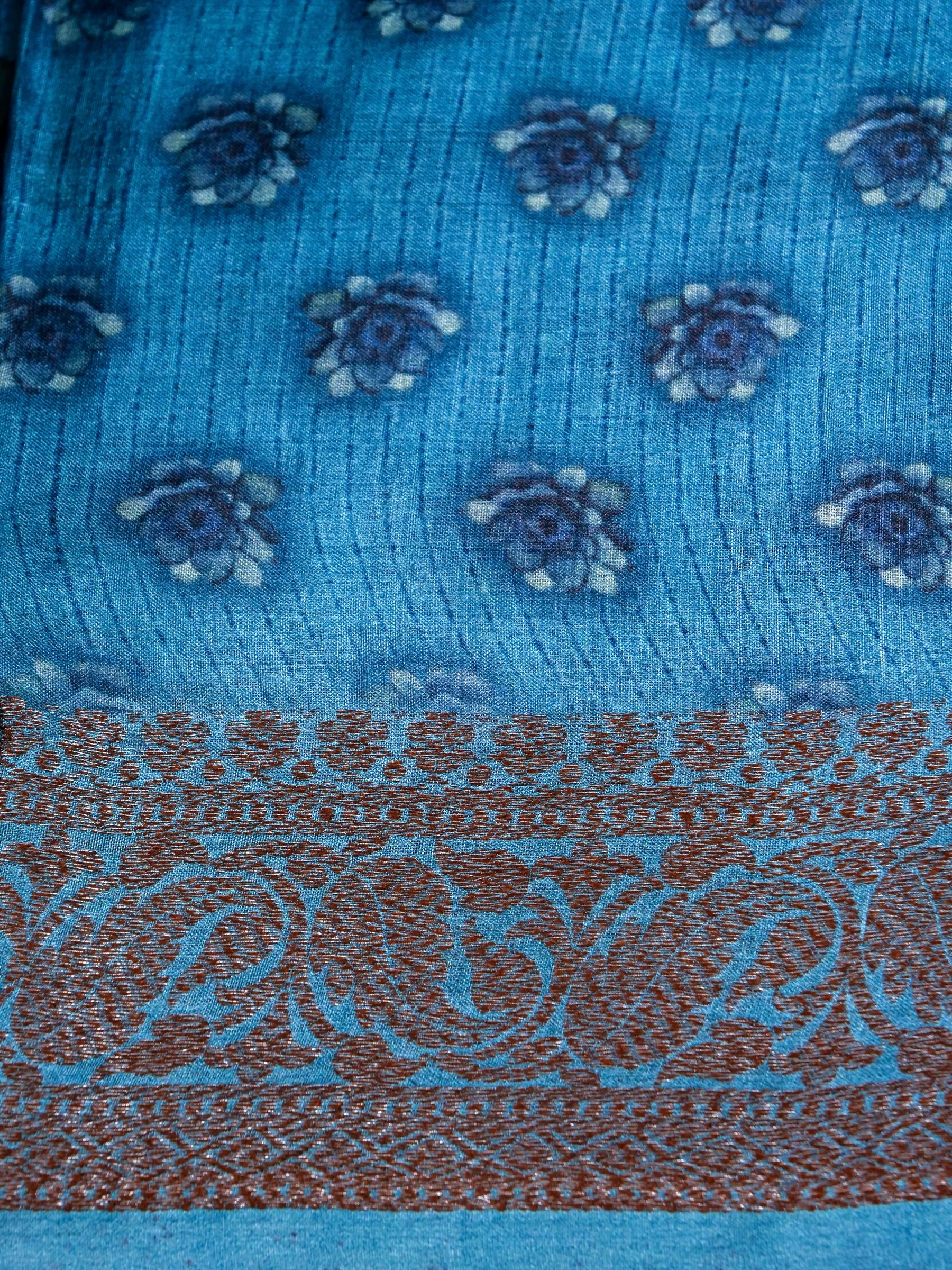Handwoven Blue Banarasi Tussar Silk Saree