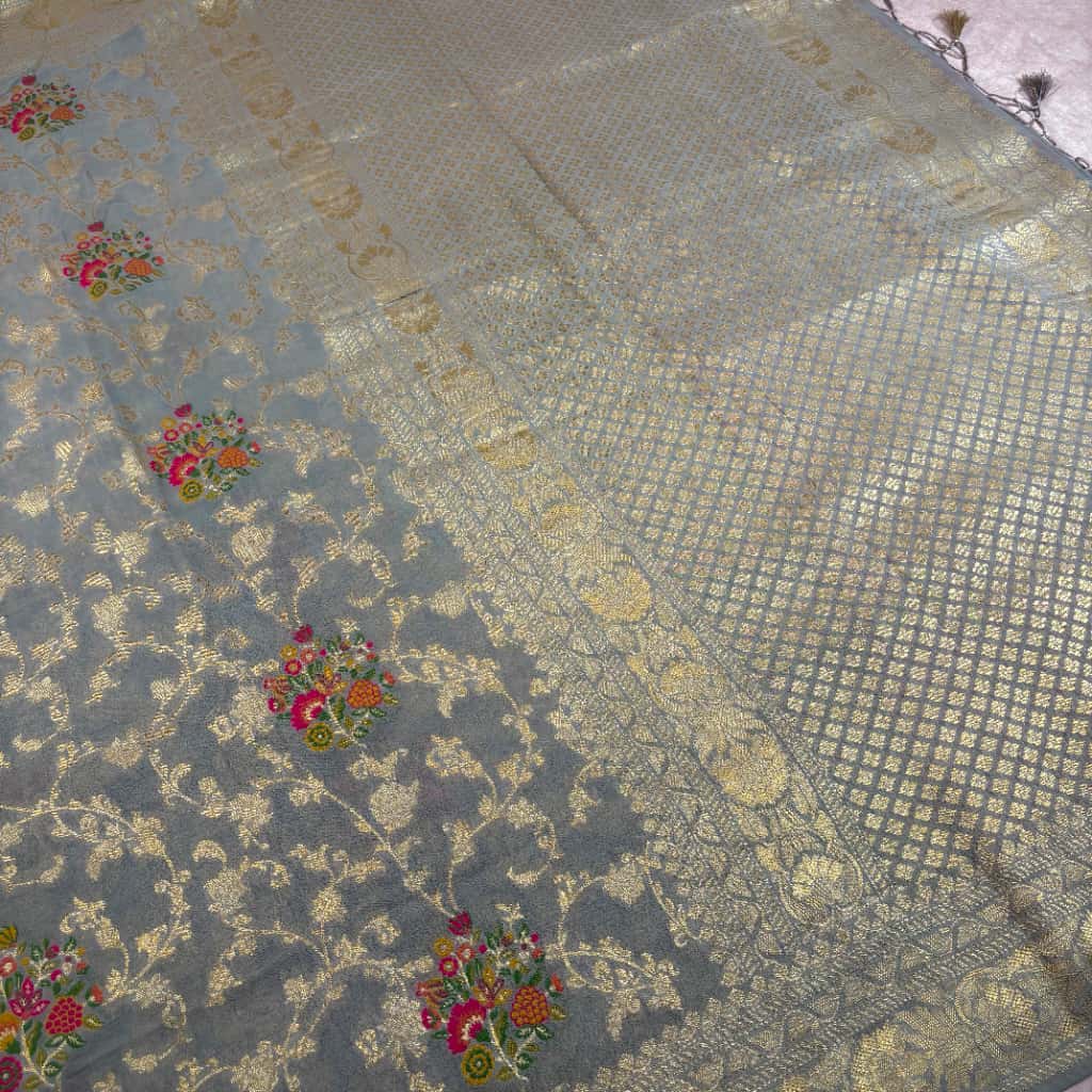 Grey Banarasi Khaddi Georgette Silk Saree