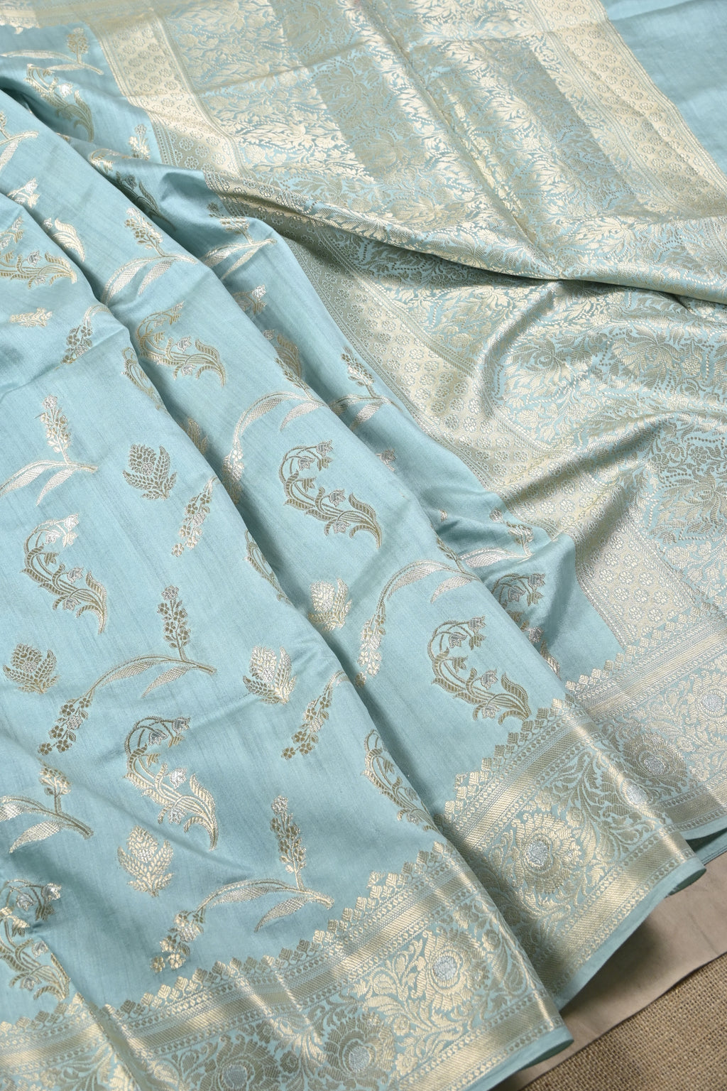 Lite Blue Pure Banarasi Moonga Silk Saree