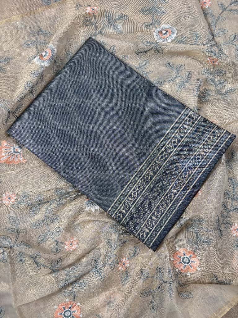 Grey Banarasi Pure Tussar Silk Suit