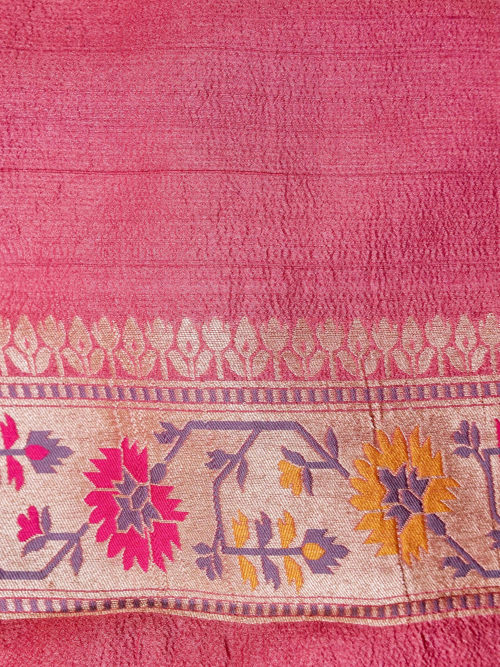 Handwoven Dark Pink Banarasi Tussar Silk Saree