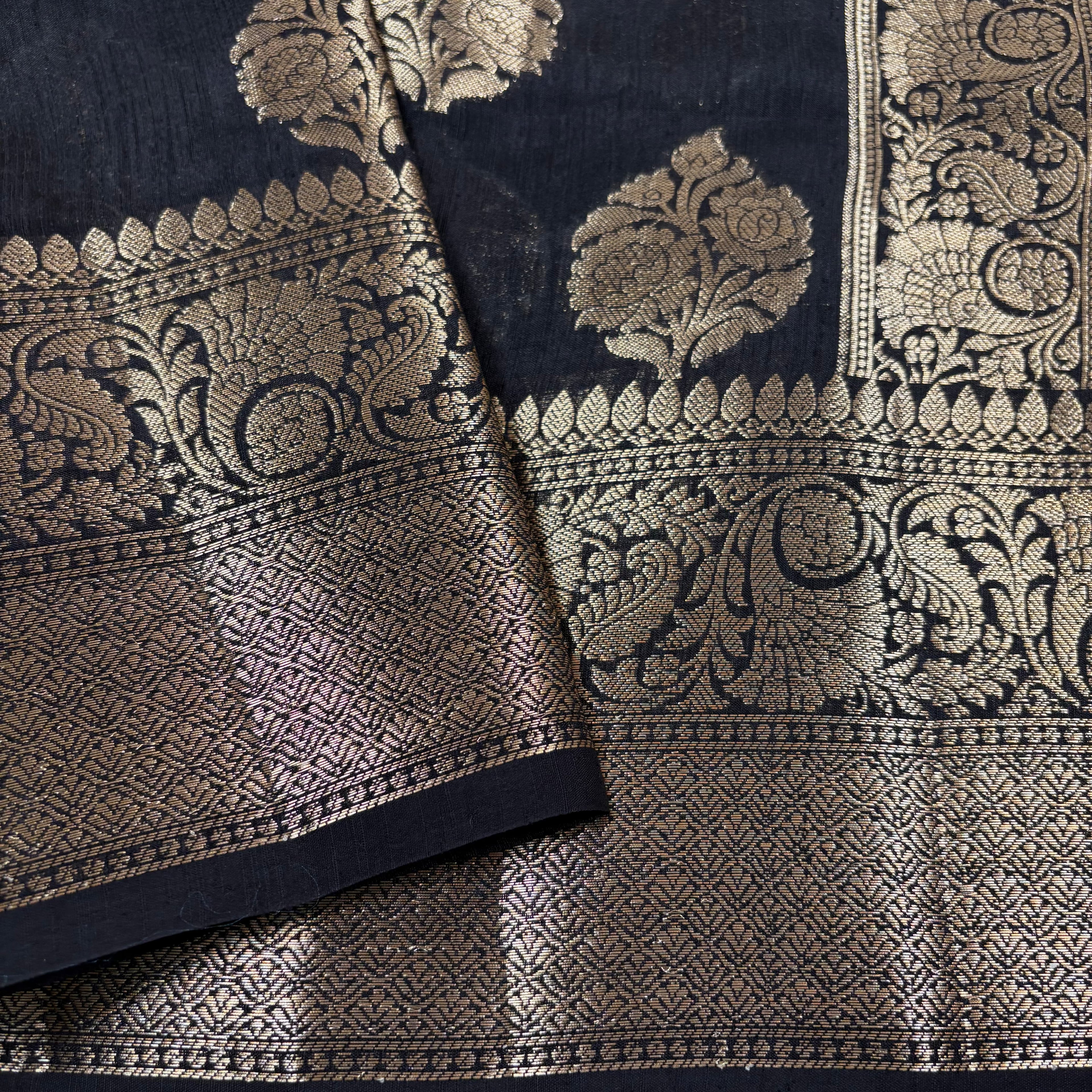 Black Banarasi Katan Chanderi Silk Saree