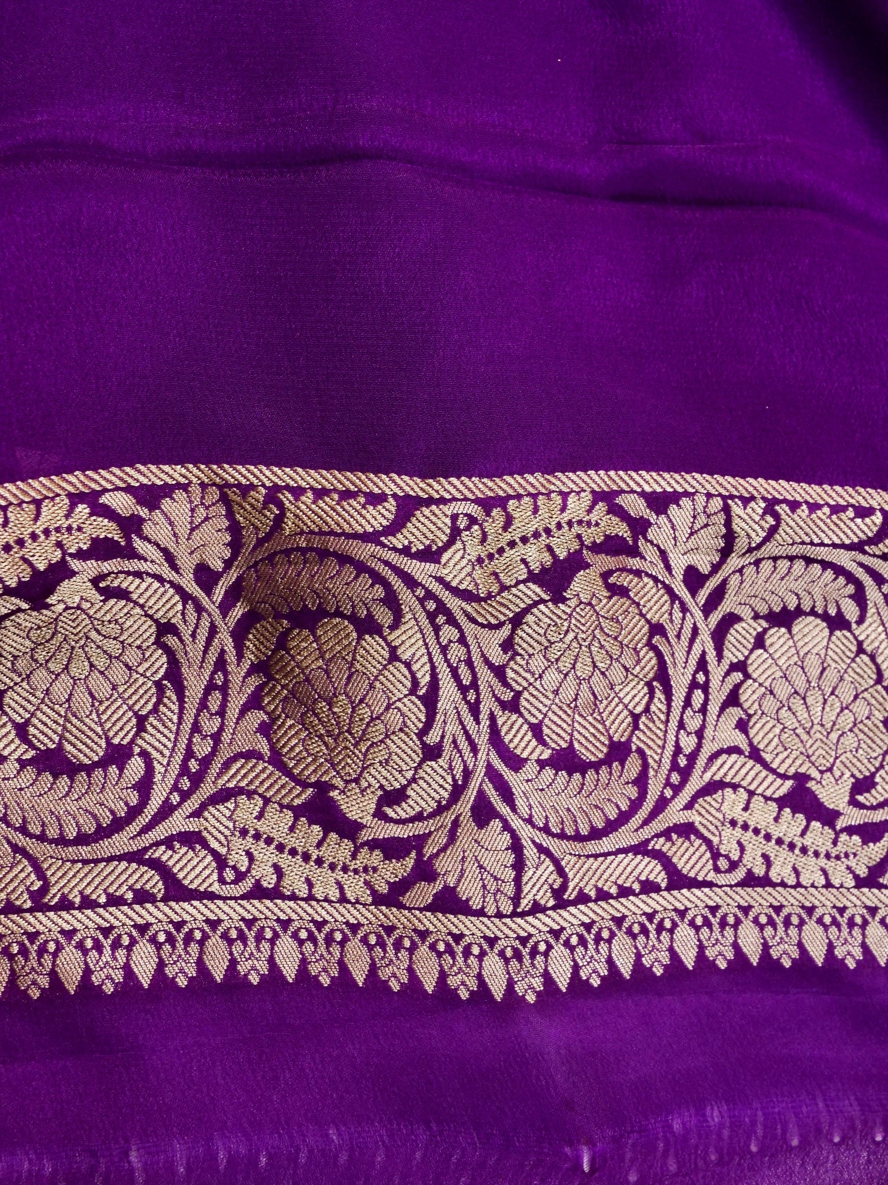 Handwoven Purple Banarasi Khaddi Silk Saree