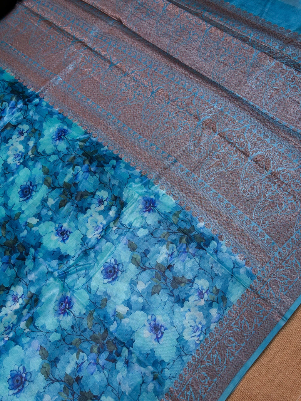 Handwoven Blue Banarasi Tussar Silk Saree