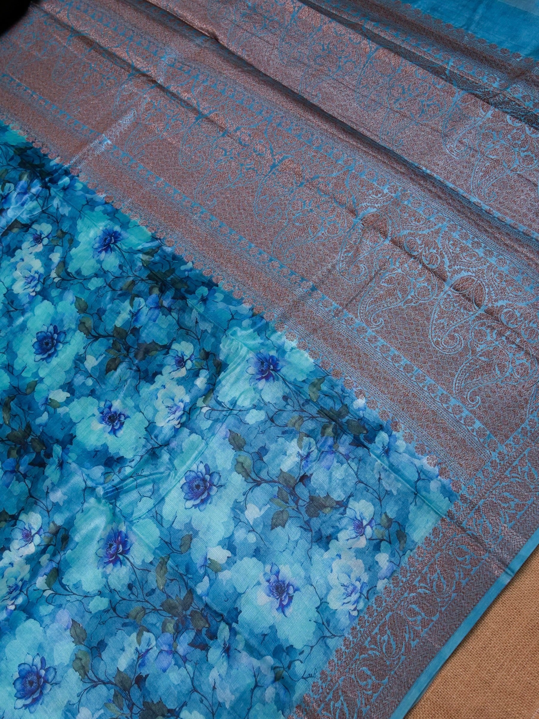 Handwoven Blue Banarasi Tussar Silk Saree