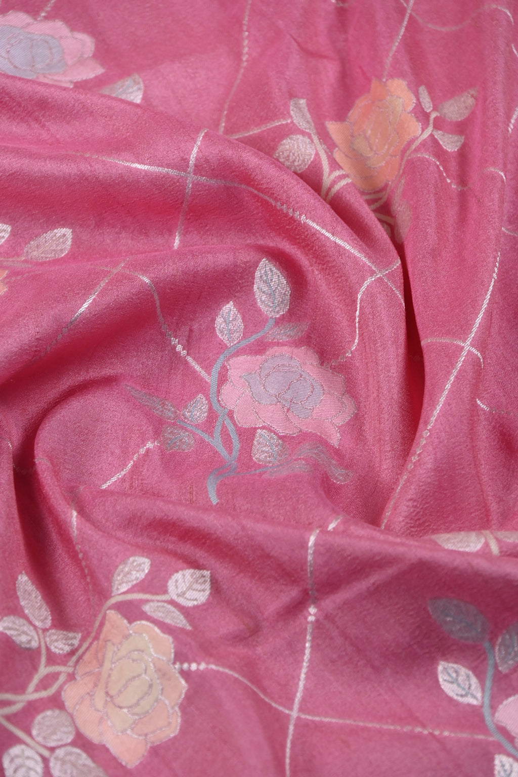 Hot Pink Pure Banarasi Tussar Georgette Silk Saree