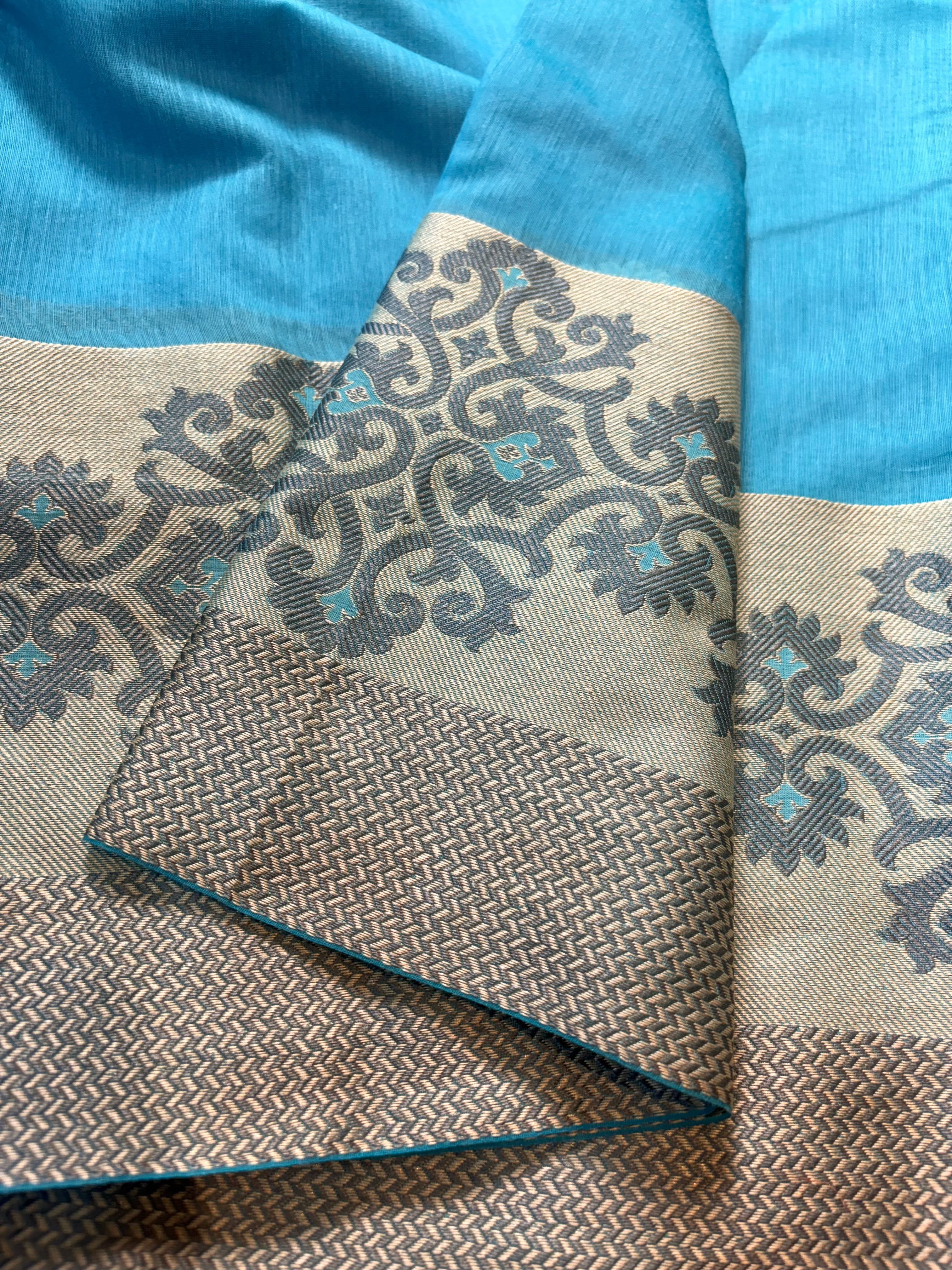 Water Blue Banarasi Fancy Mesrise Saree