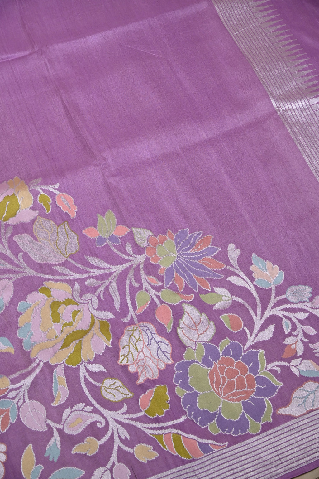 Lilac Pure Banarasi Tussar Georgette Saree