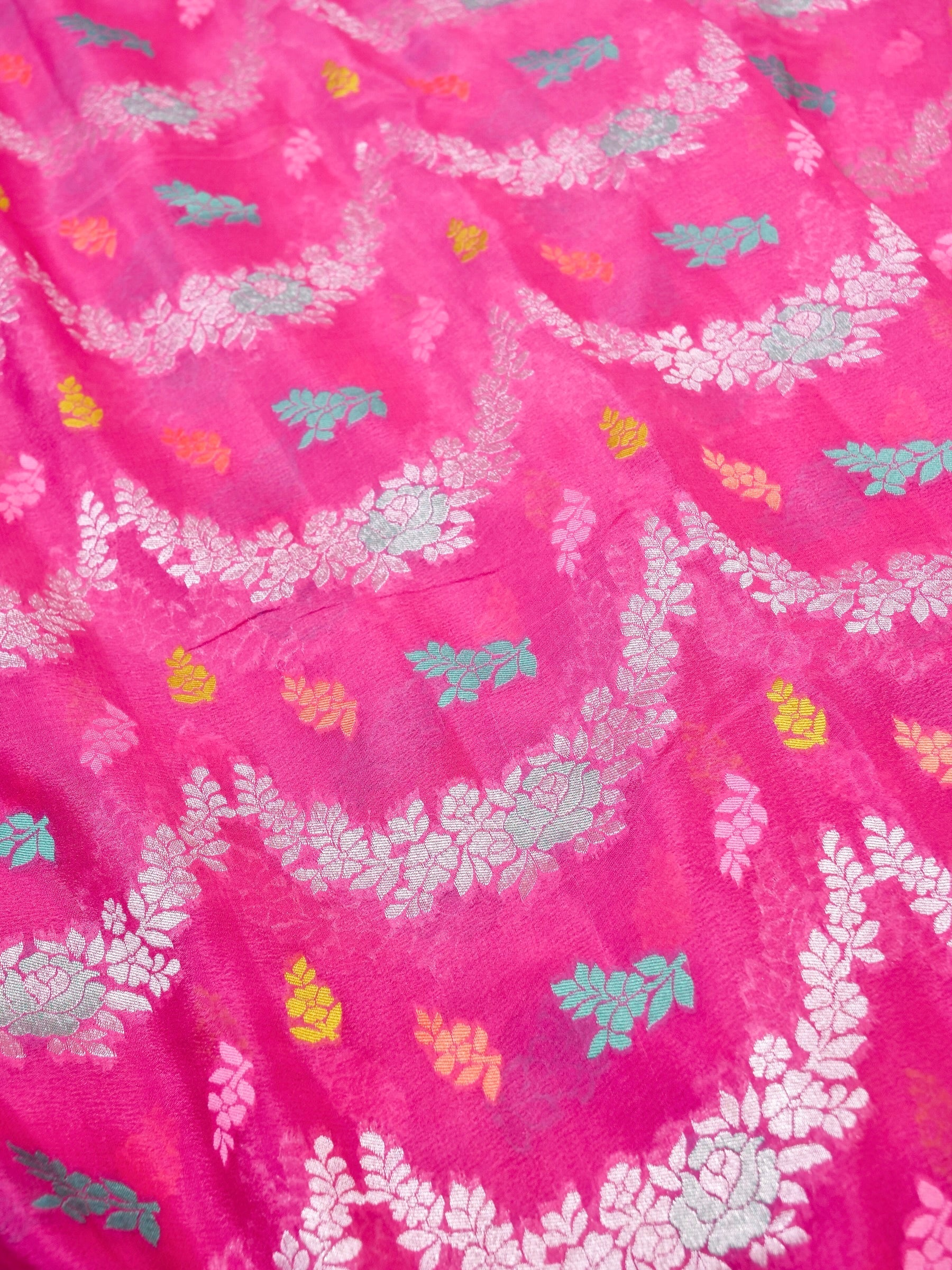Handwoven Pink Banarasi Khaddi Silk Saree