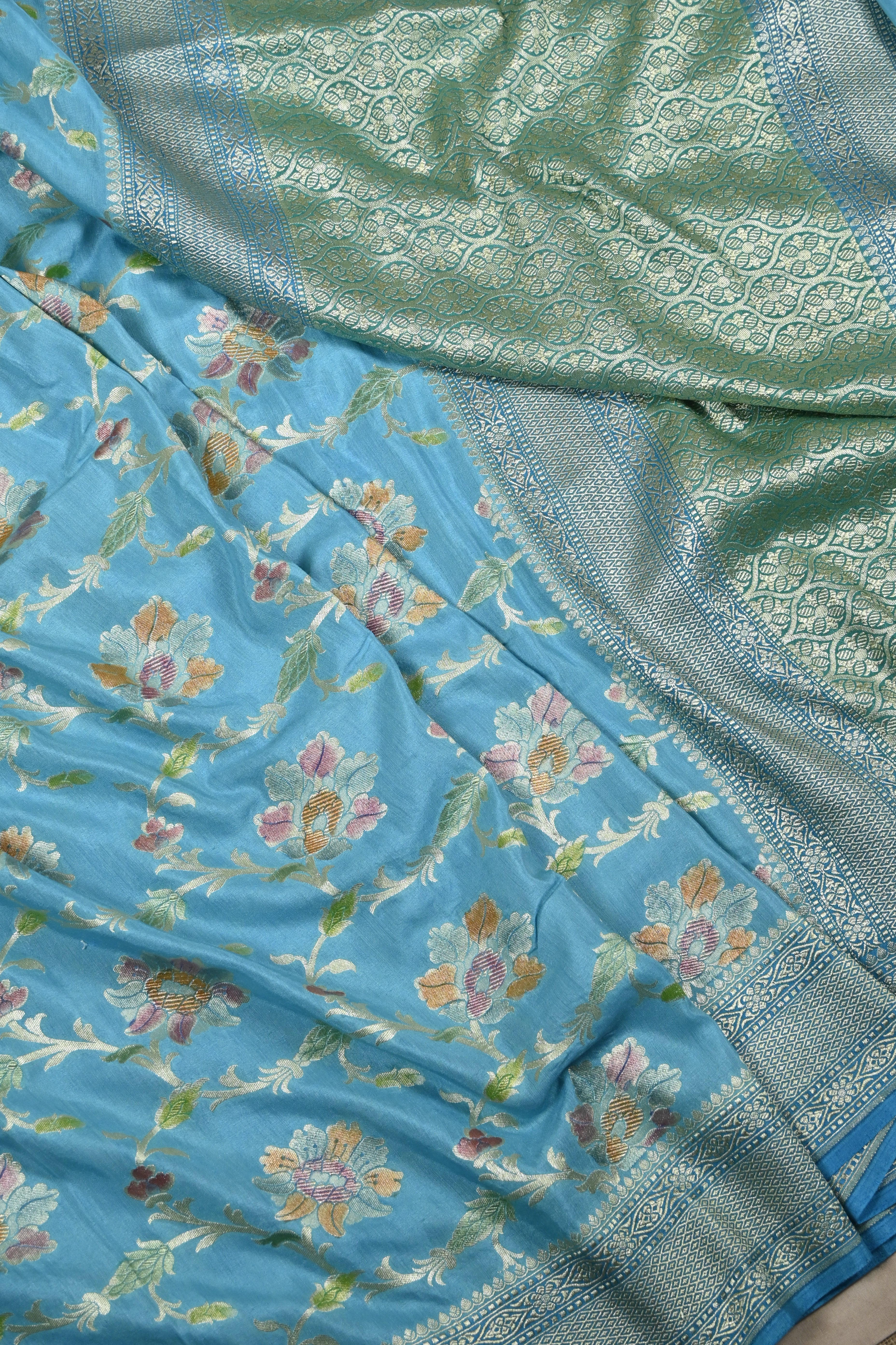 Blue Pure Moonga Silk Banarasi Saree