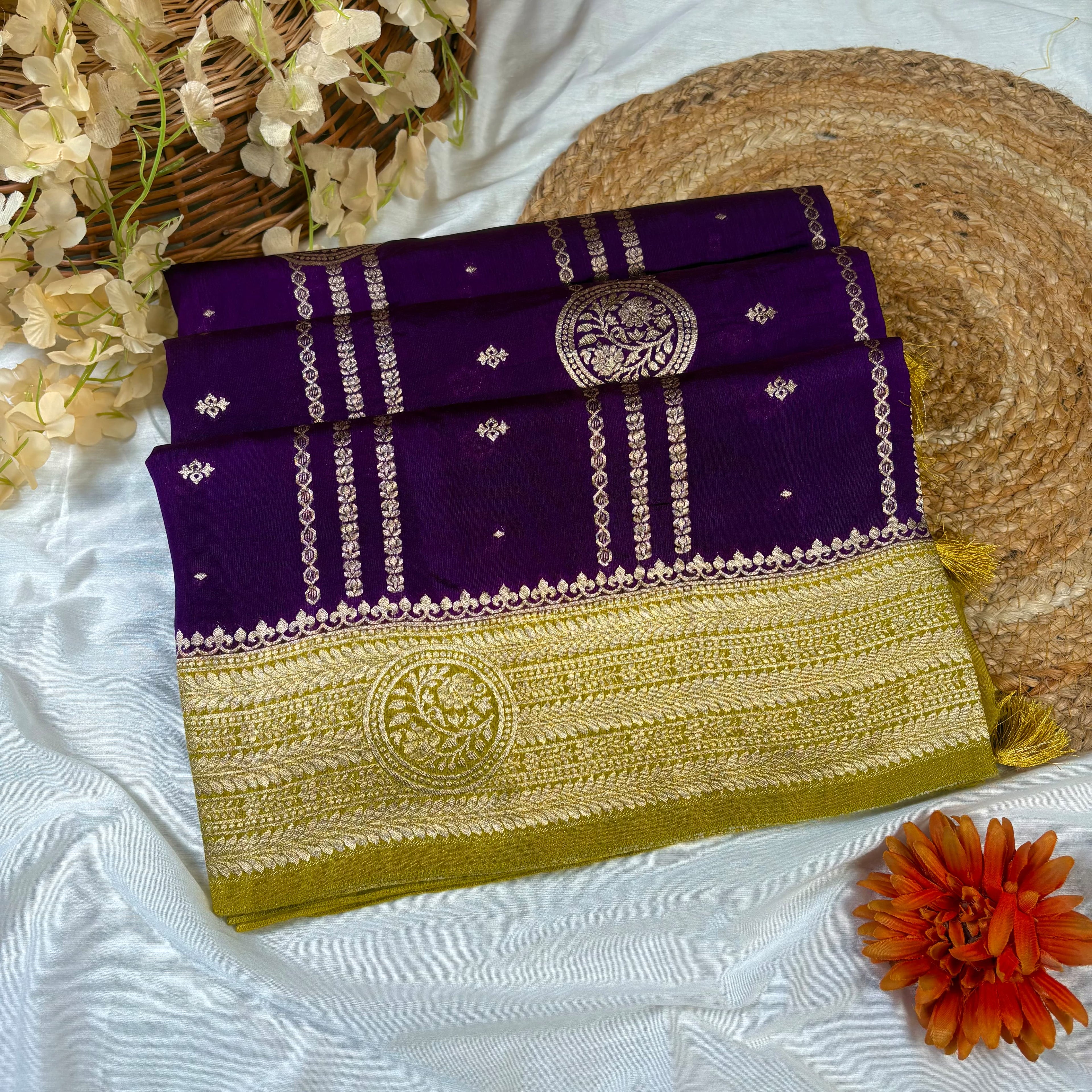 Purple Banarasi Mango Silk Saree