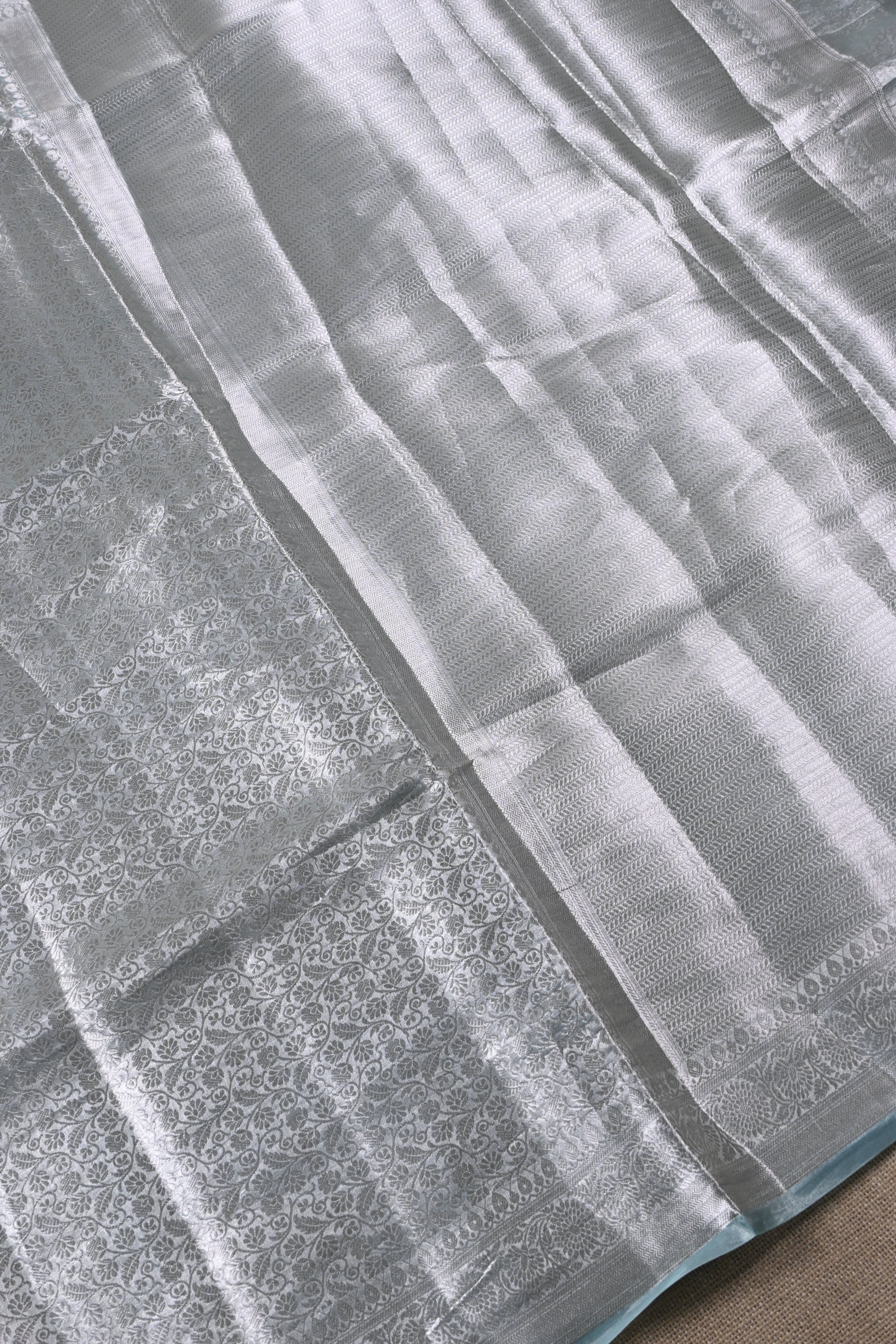 Baby Sky Blue Pure Banarasi Molten Tissue Silk Saree