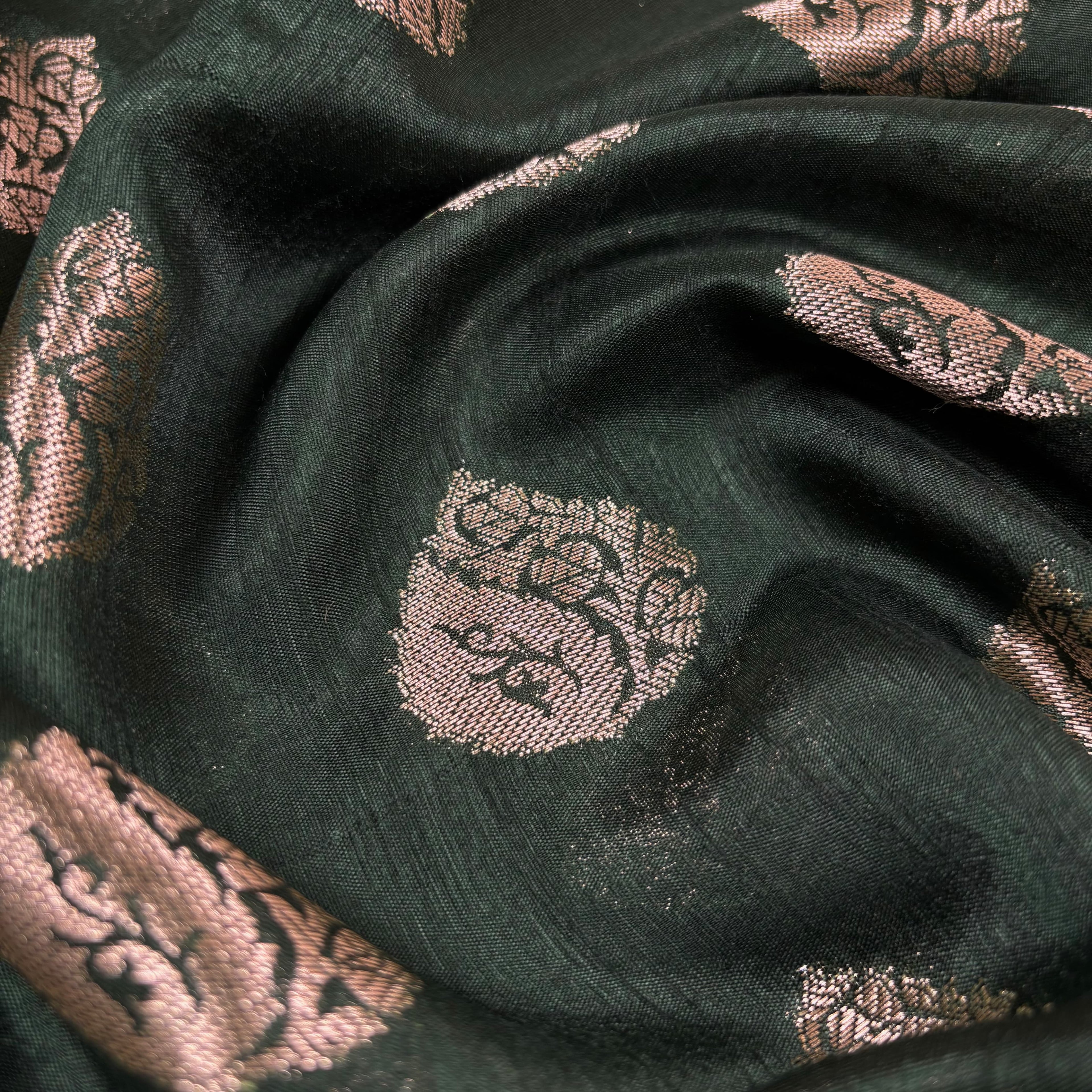 Bottle Green Banarasi Katan Chanderi Silk Saree
