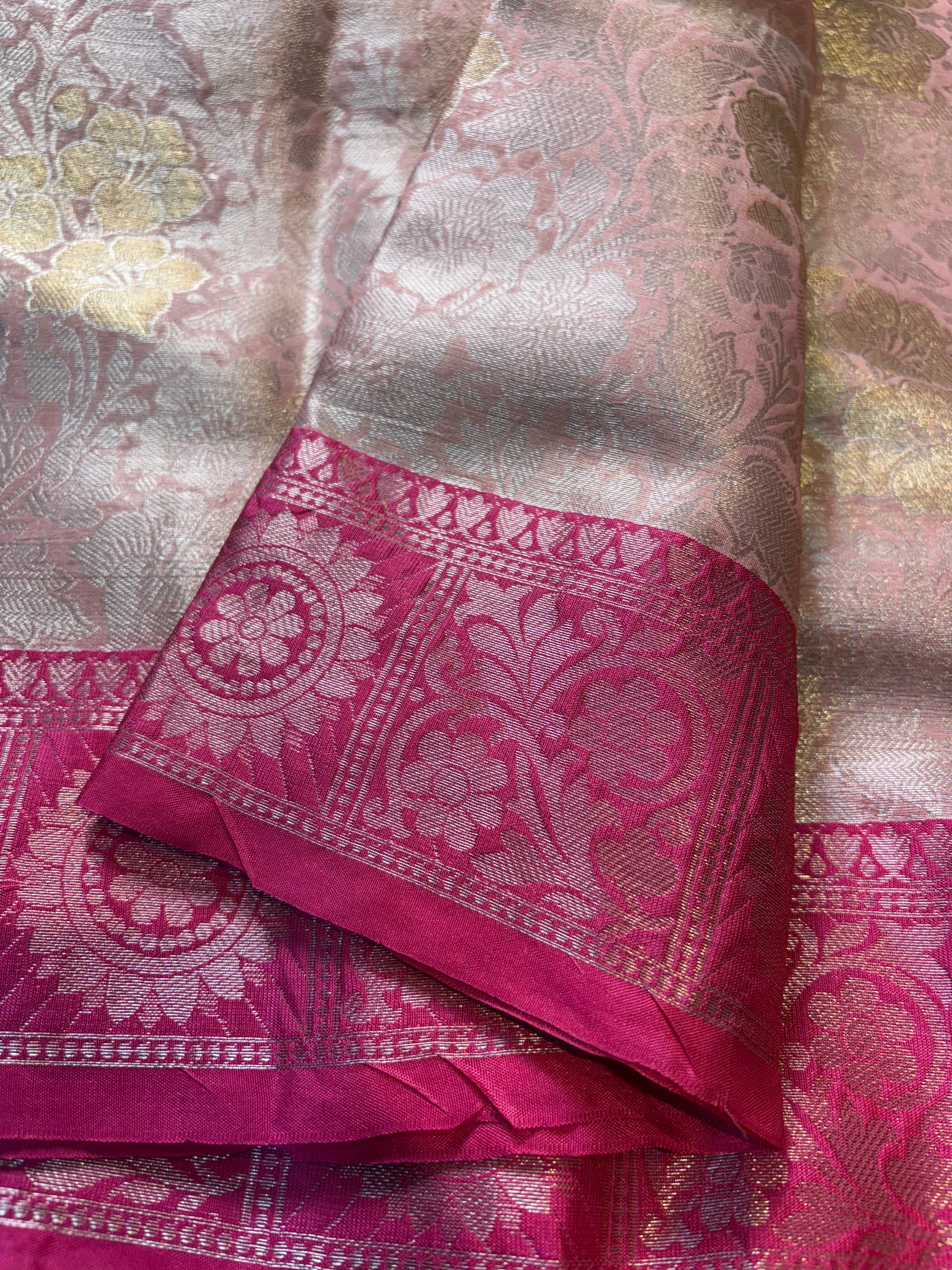 Baby Pink Banarasi Katan Tissue Silk Saree