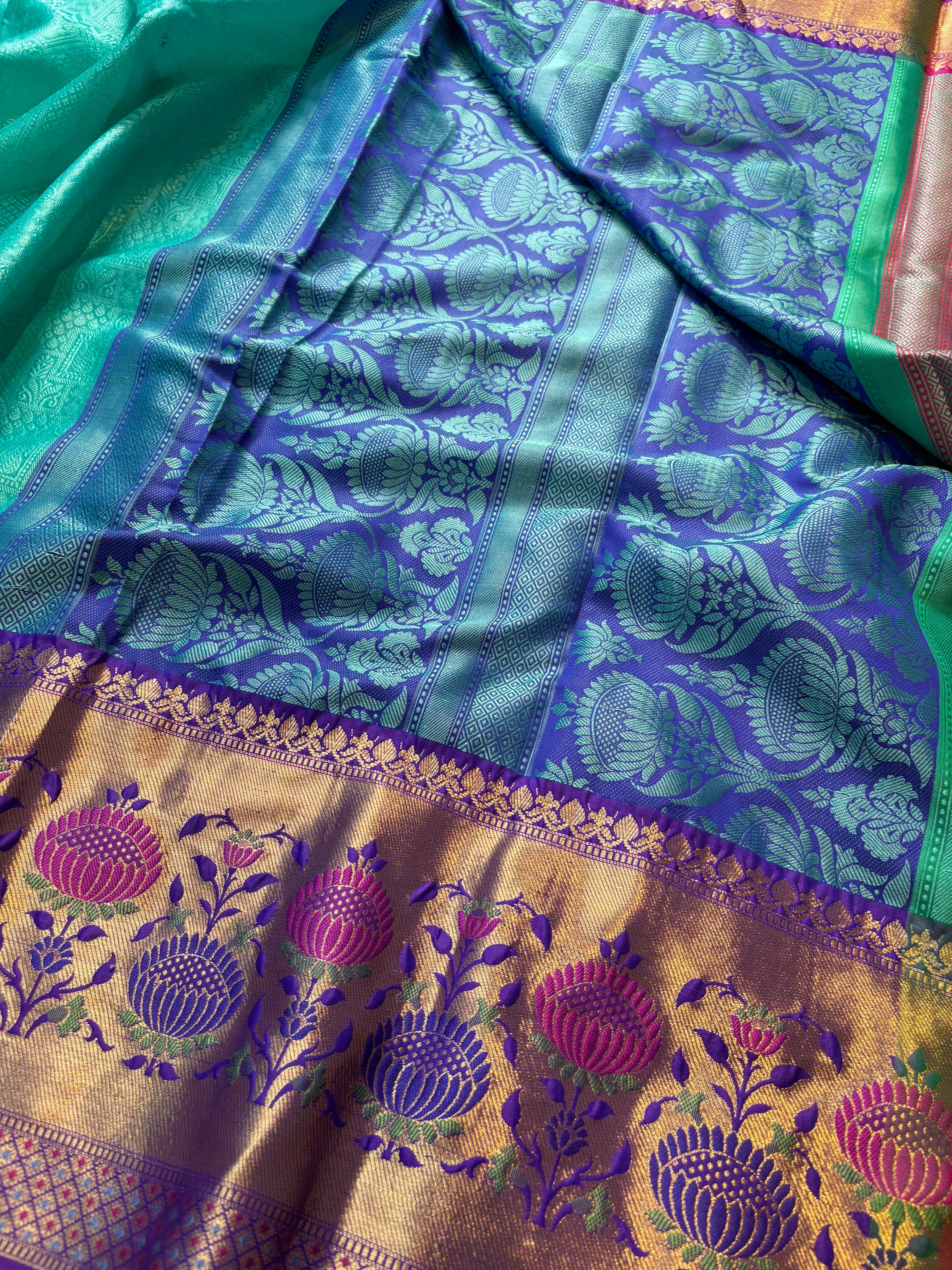 Contrast Banarasi Fancy Katan Tanchui Meena Saree