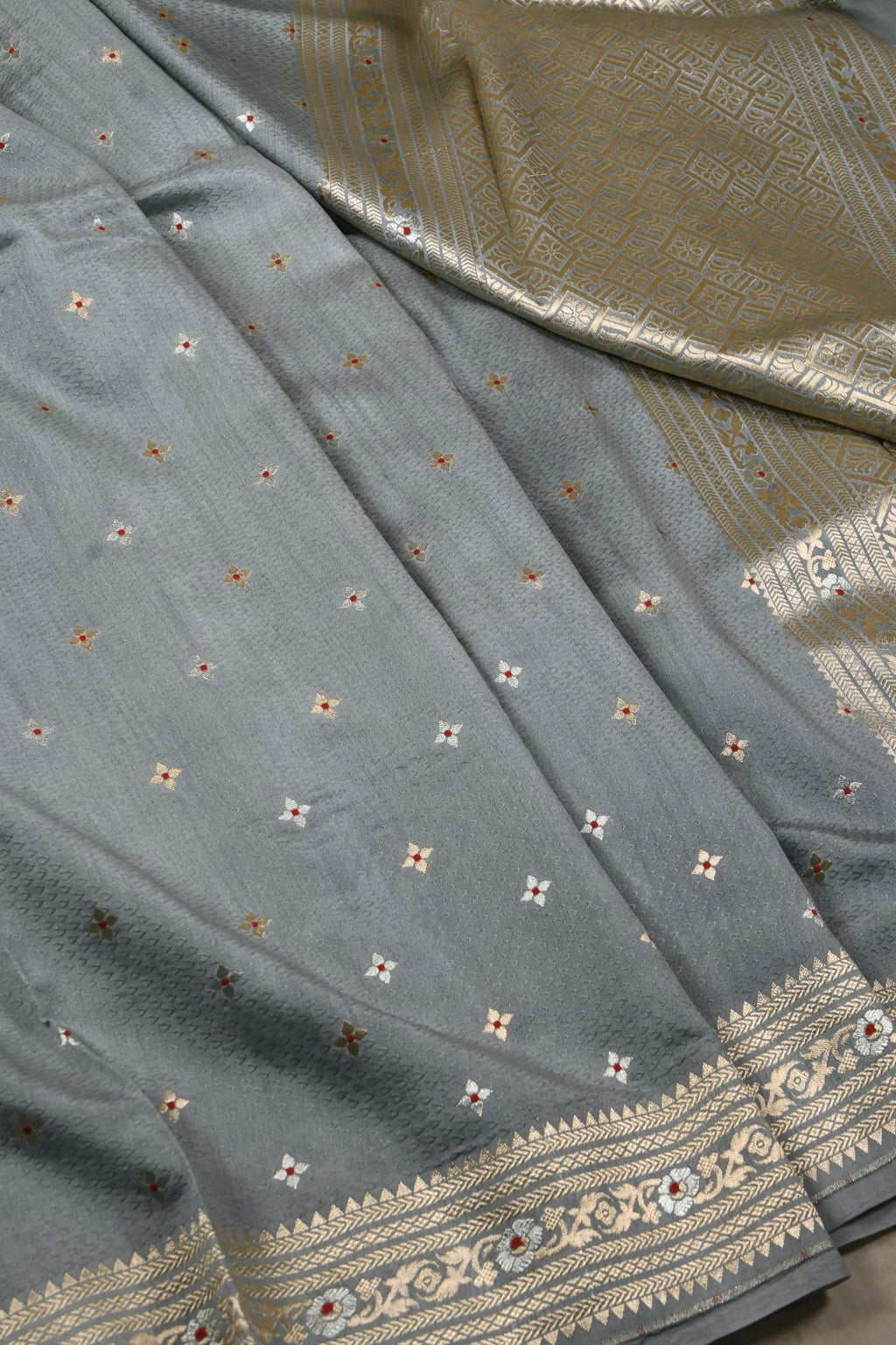 Grey Pure Banarasi Katan Silk Saree