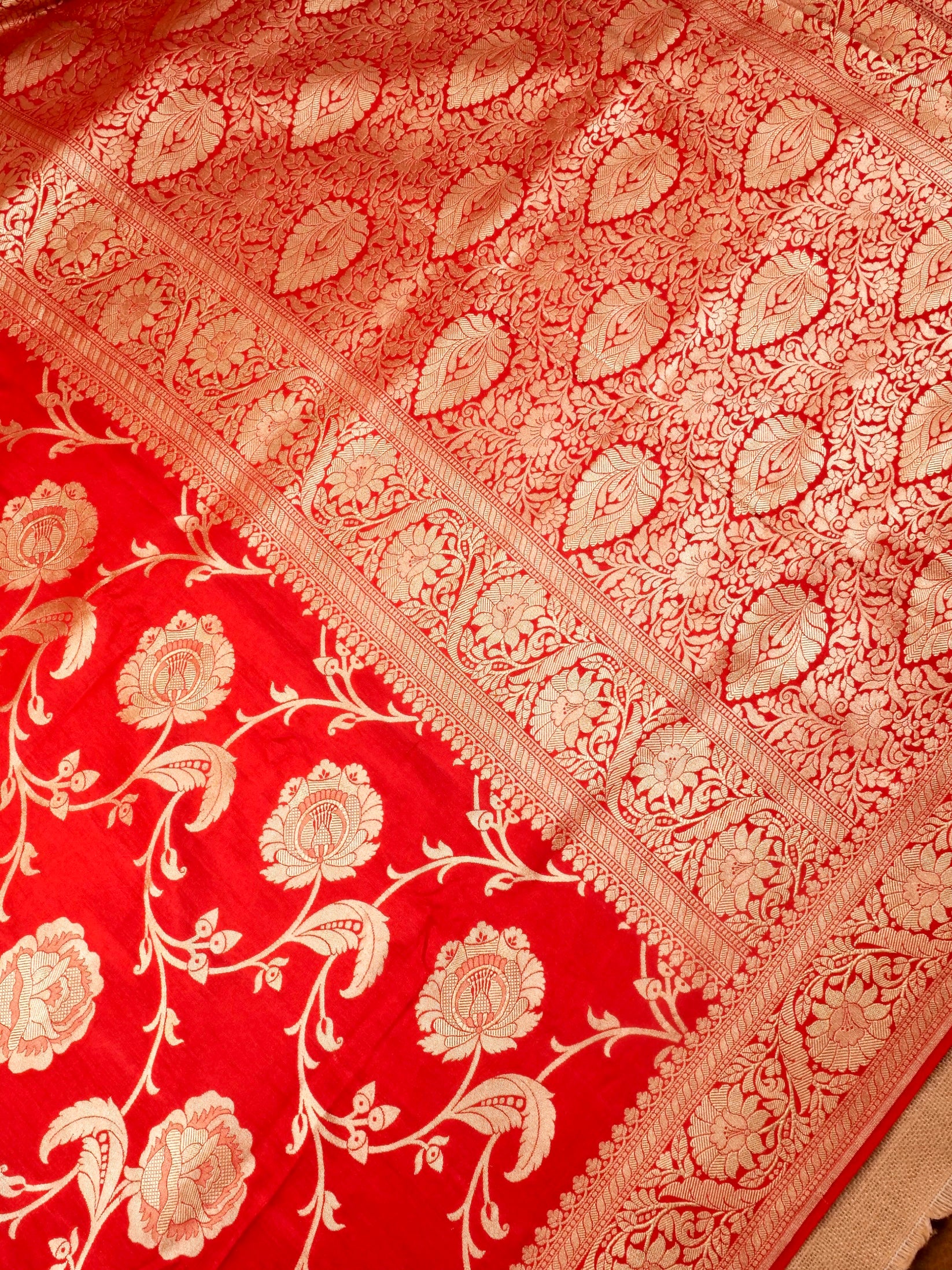 Handwoven Red Banarasi Monga Silk Saree