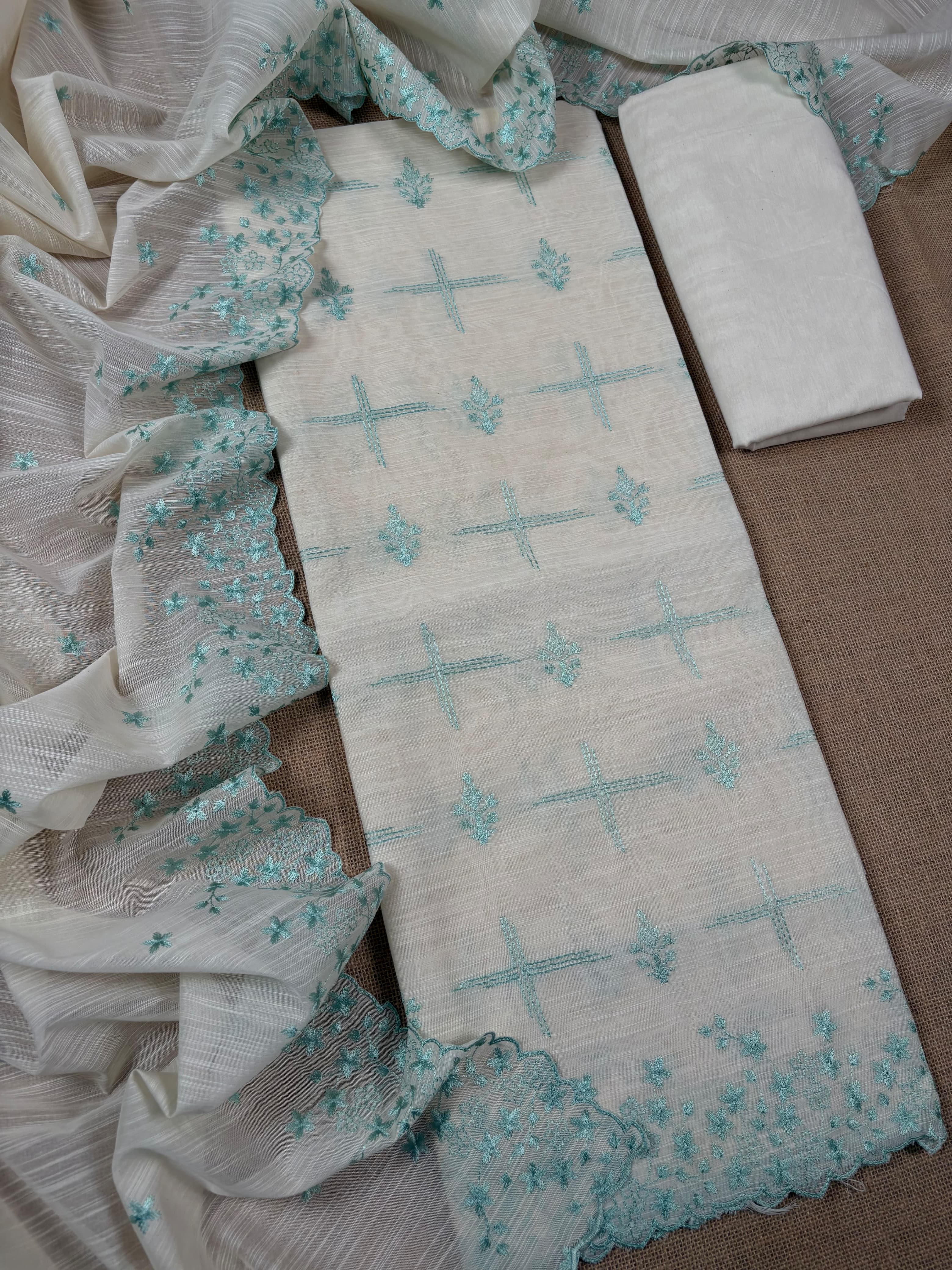 Off White Banarasi Lilen Suit