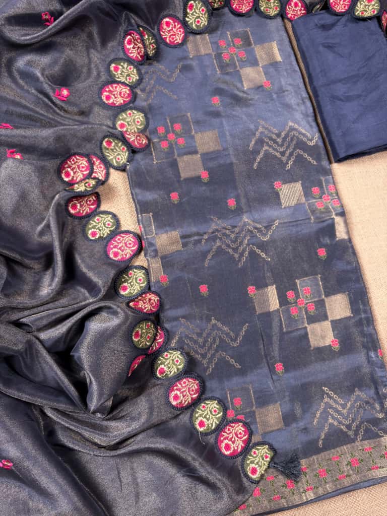 Navy Blue Banarasi Soft Georgette Tissue Suit