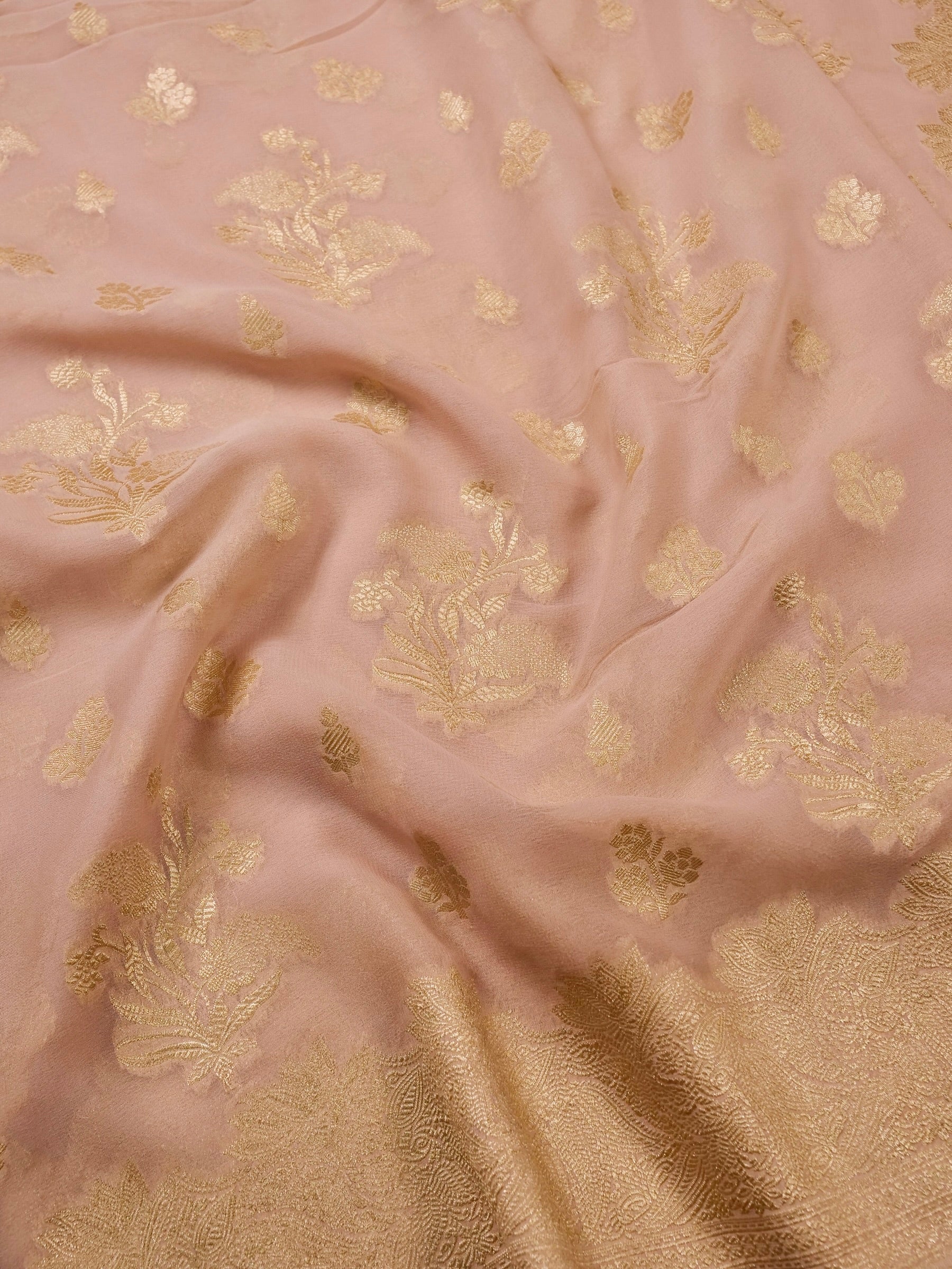 Handwoven Beige Banarasi Khaddi Silk Saree