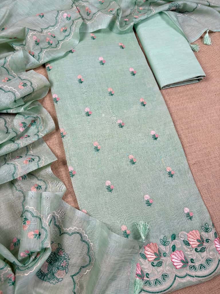 Sea Green Banarasi Pure Mul-Mul Silk Suit