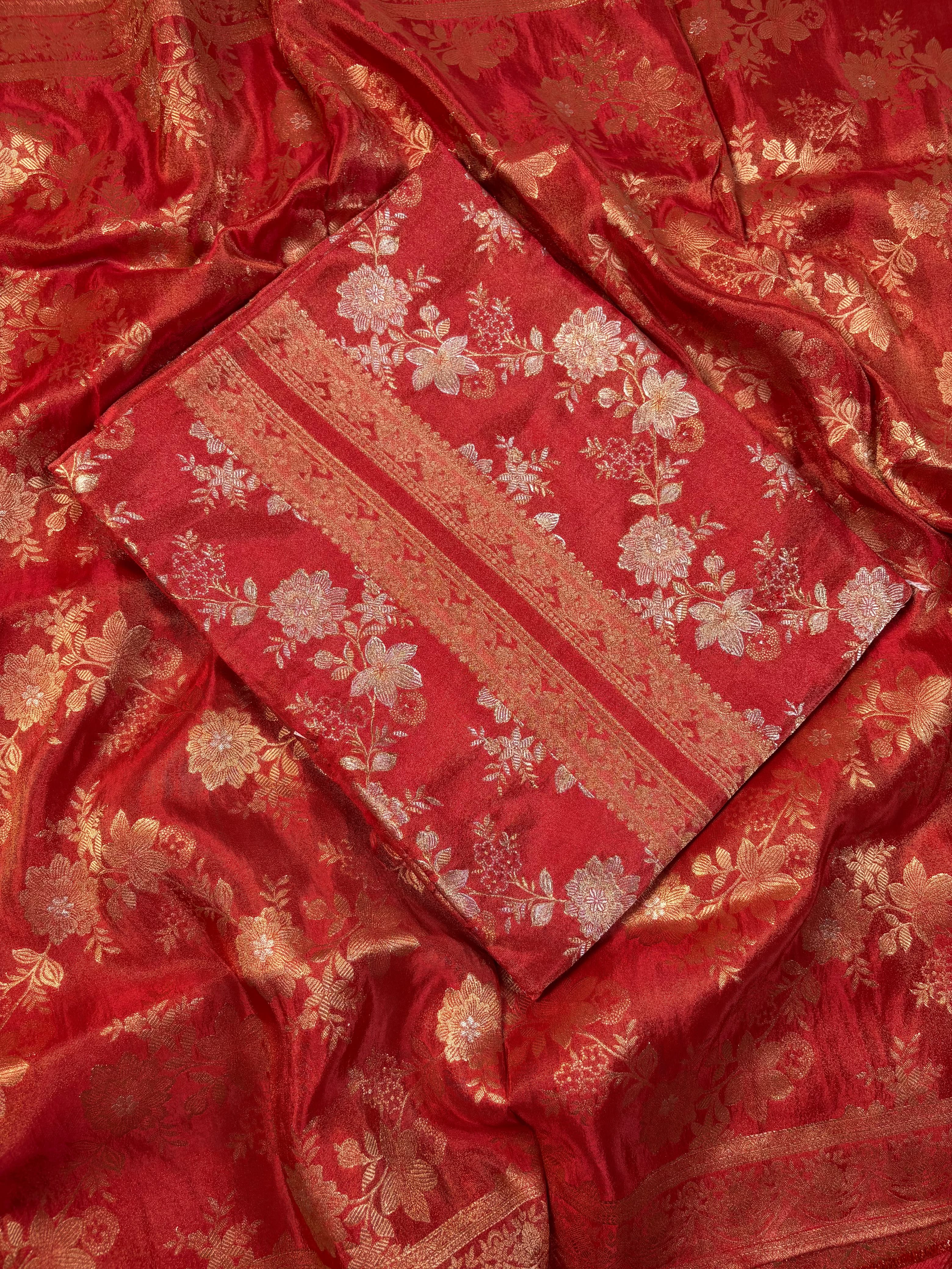 Red Banarasi Softy Katan Tissue Suit