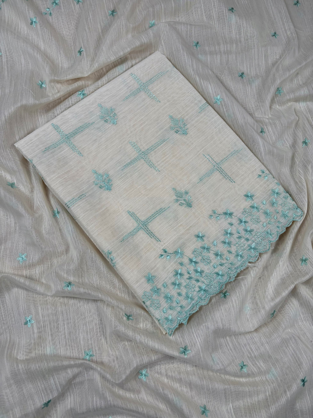 Off White Banarasi Lilen Suit