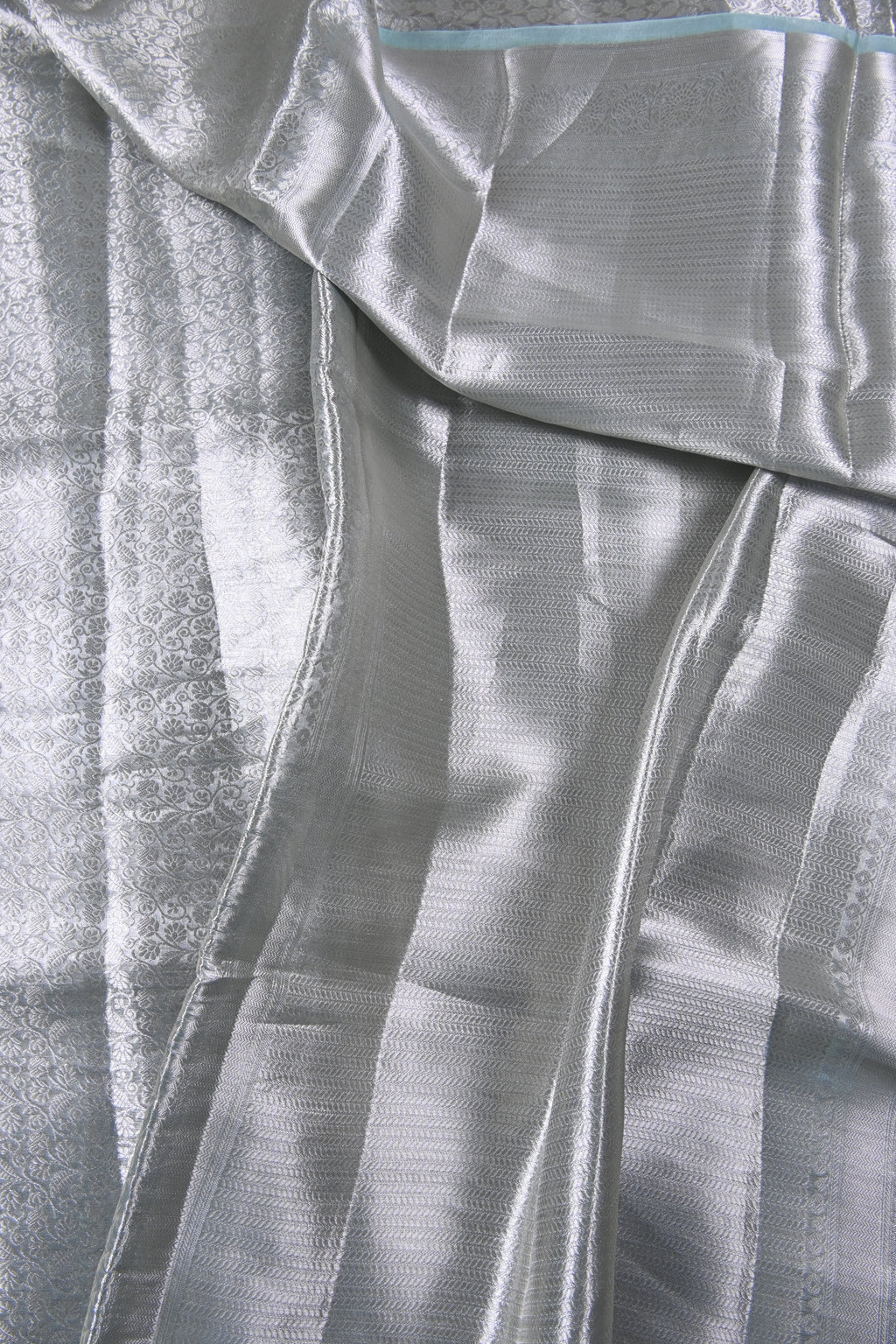 Baby Sky Blue Pure Banarasi Molten Tissue Silk Saree