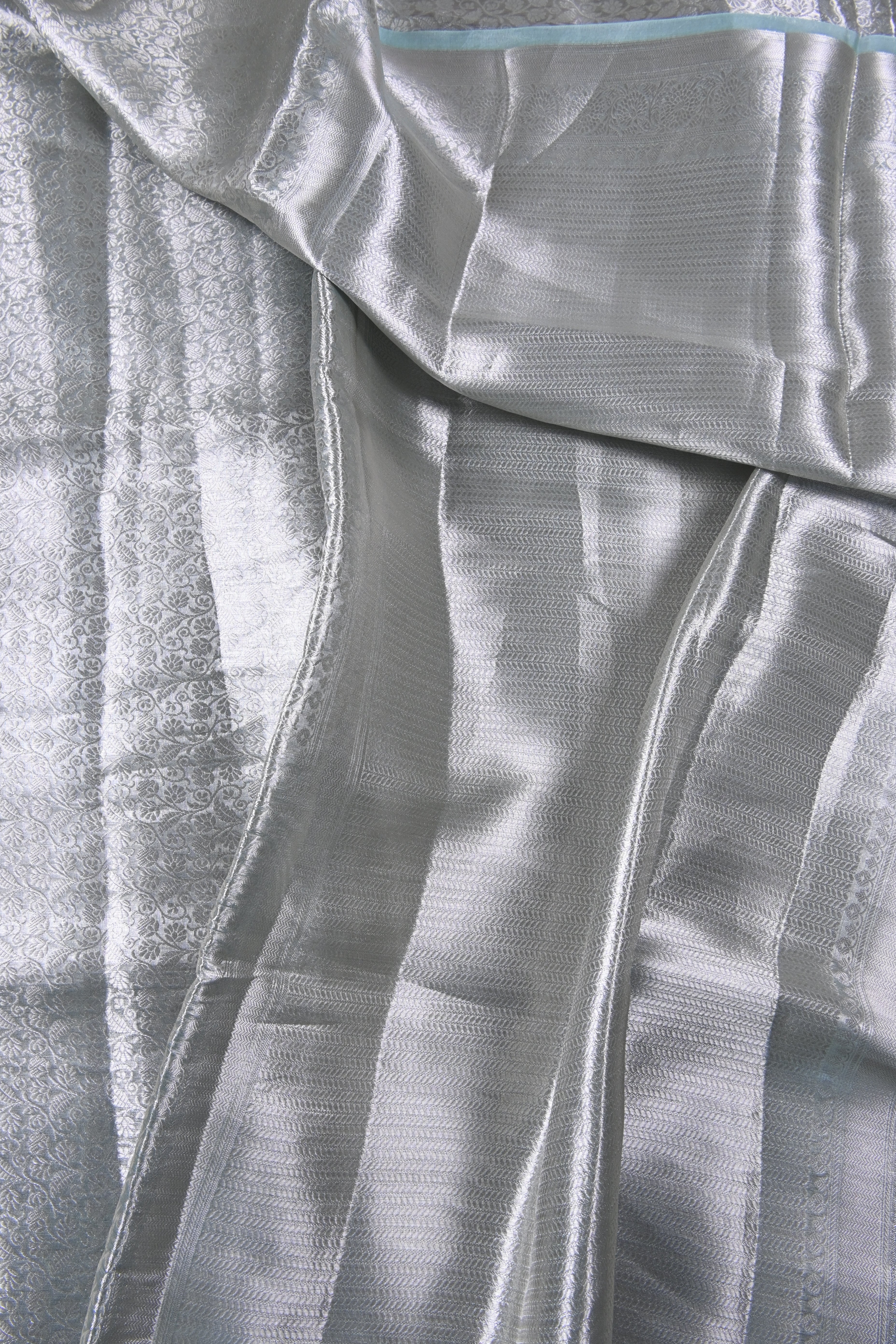 Baby Sky Blue Pure Banarasi Molten Tissue Silk Saree