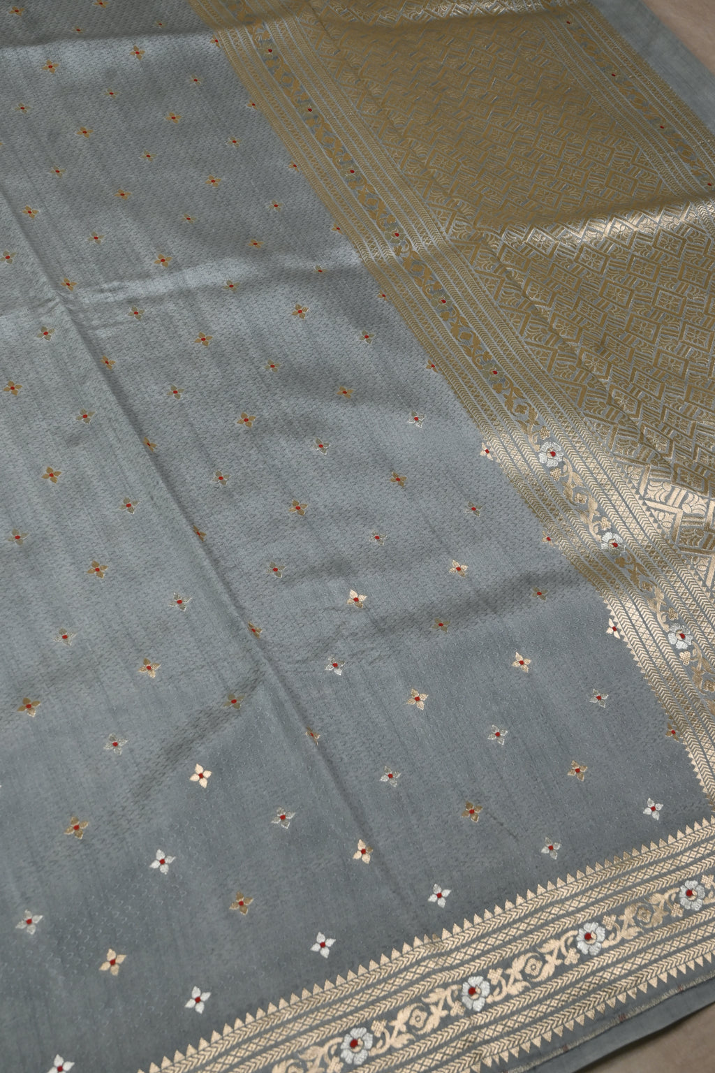 Grey Pure Banarasi Katan Silk Saree