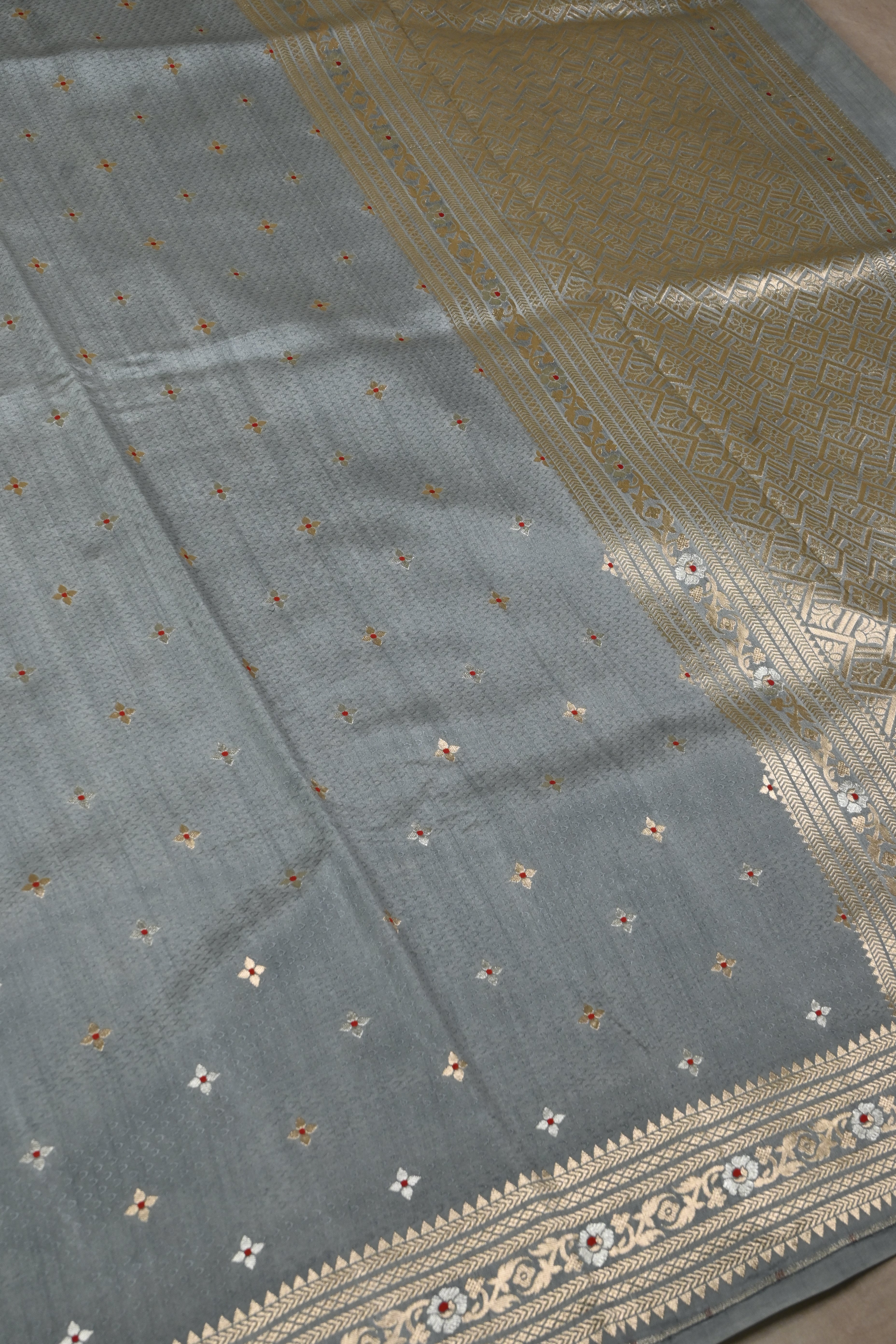 Grey Pure Banarasi Katan Silk Saree