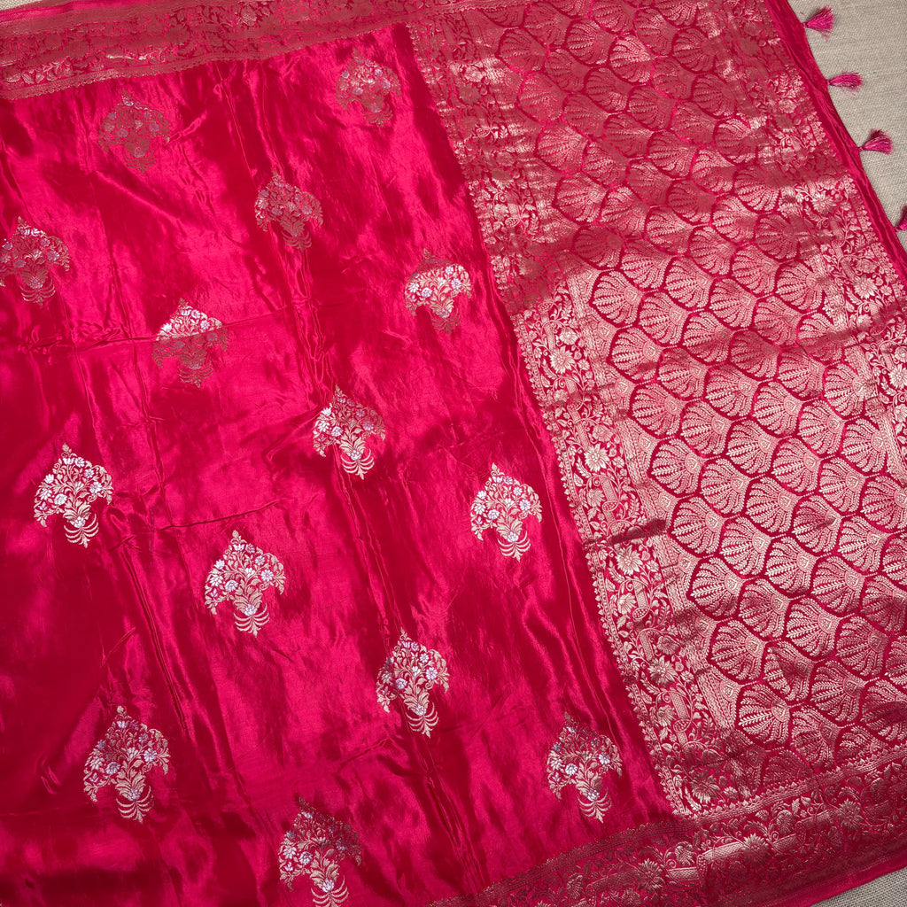 Hot Pink Banarasi Mashru Satin Silk Saree