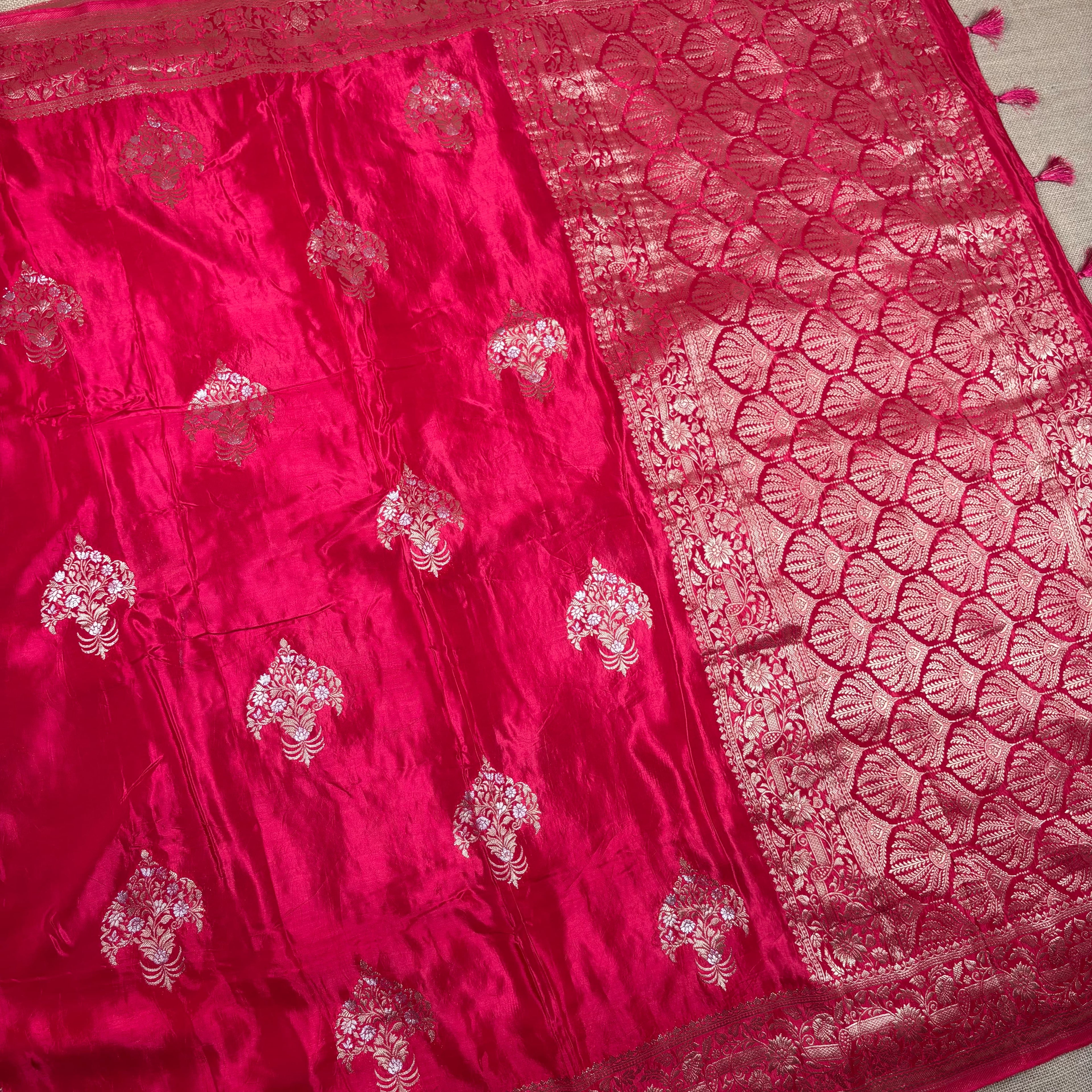 Hot Pink Banarasi Mashru Satin Silk Saree