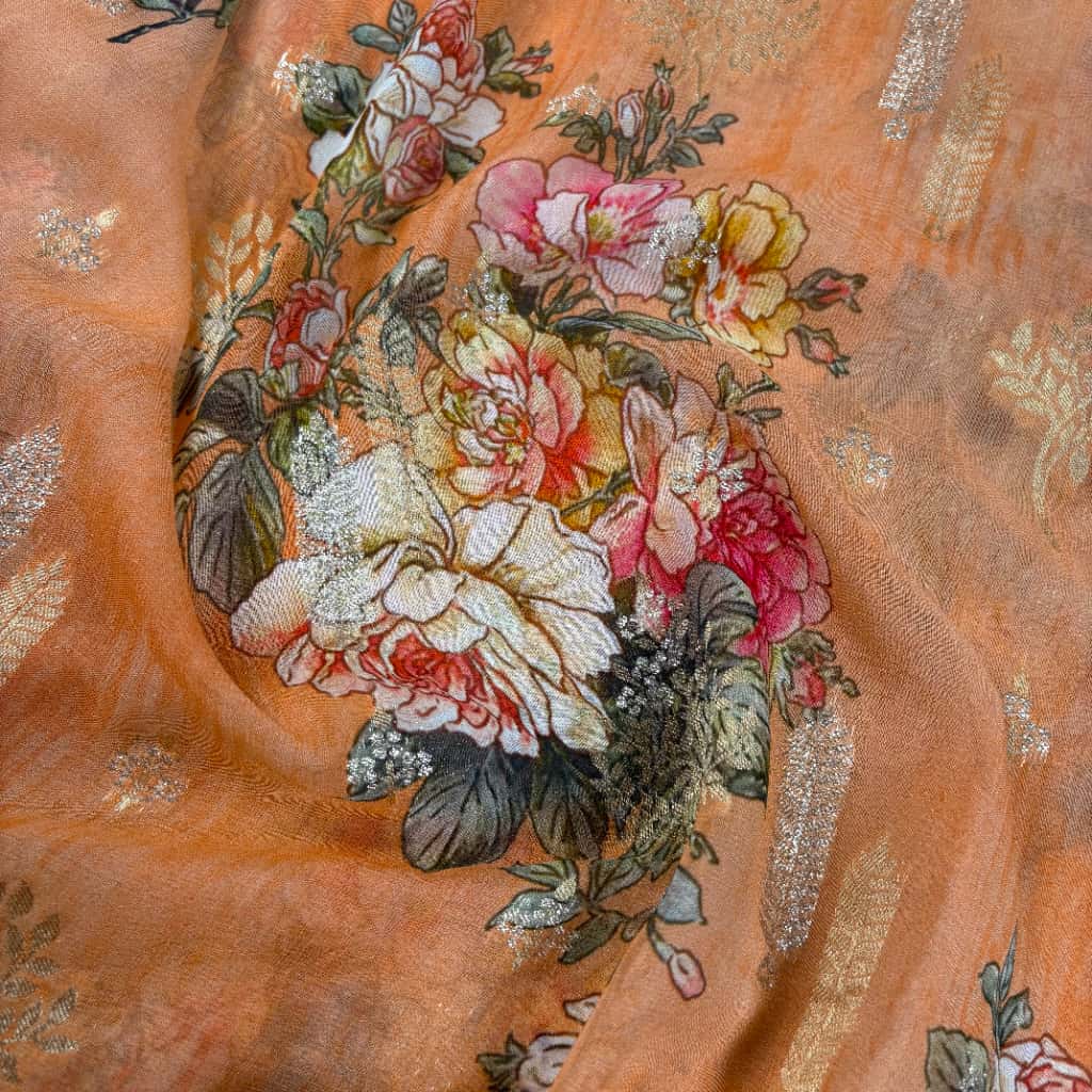 Orange Banarasi Khaddi Georgette Silk Saree