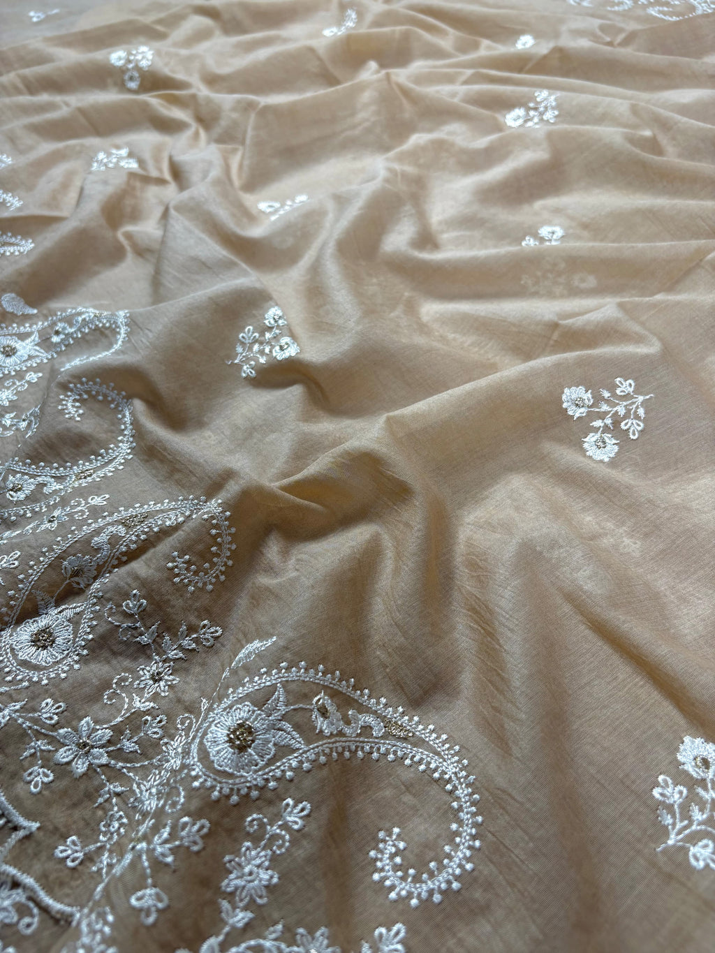 Beige Banarasi Mul-Mul Silk Suit