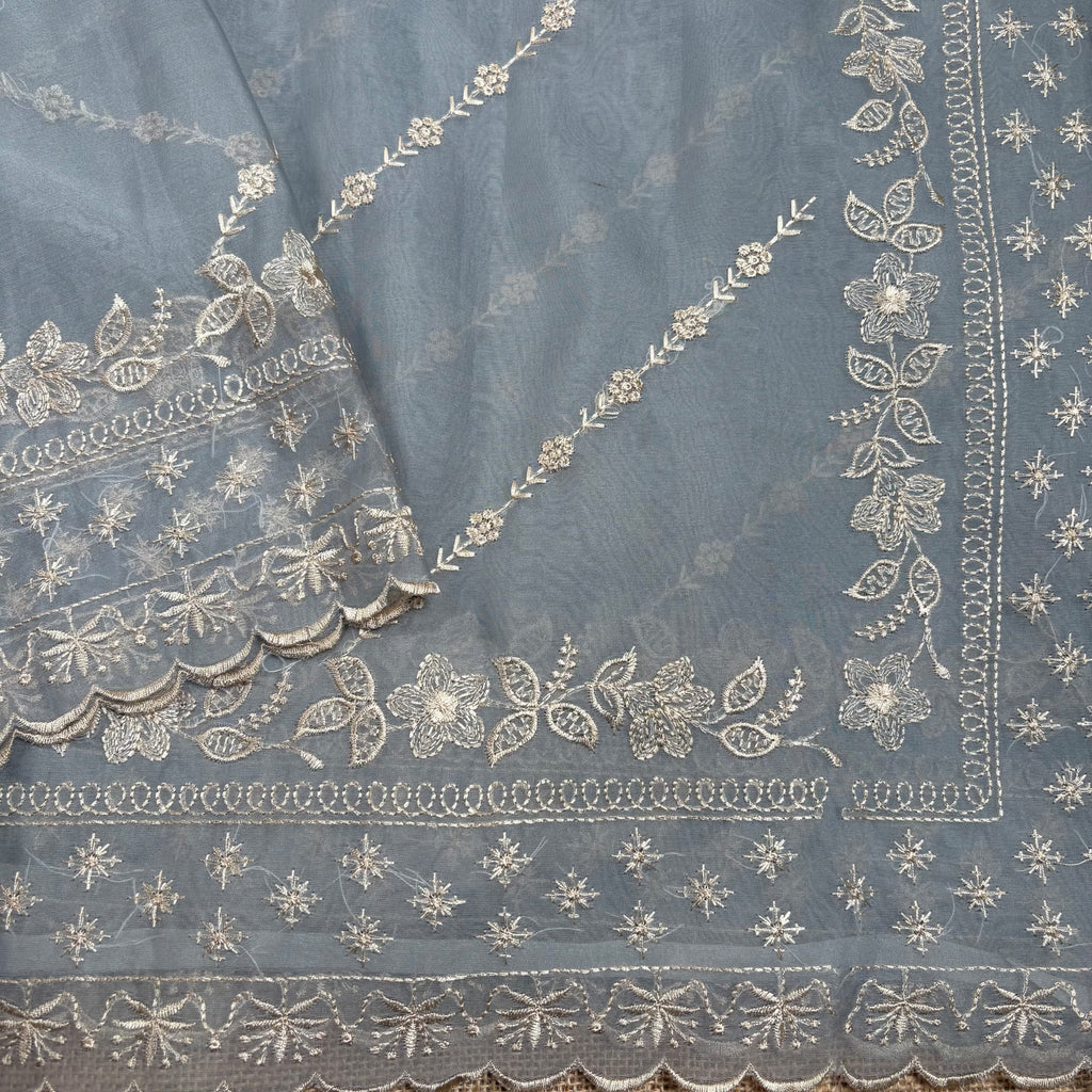 Grey Banarasi Softy Organza Silk Saree