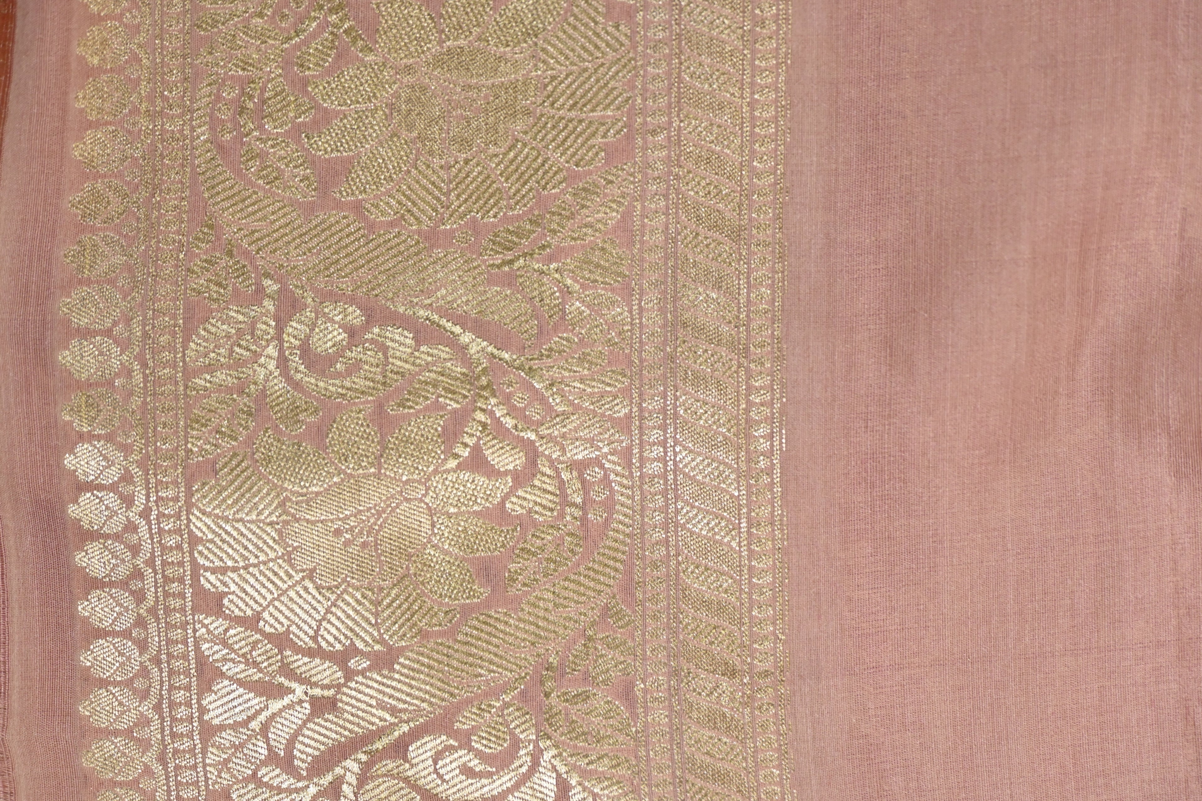 Dusty Pink Pure Moonga Silk Banarasi Saree