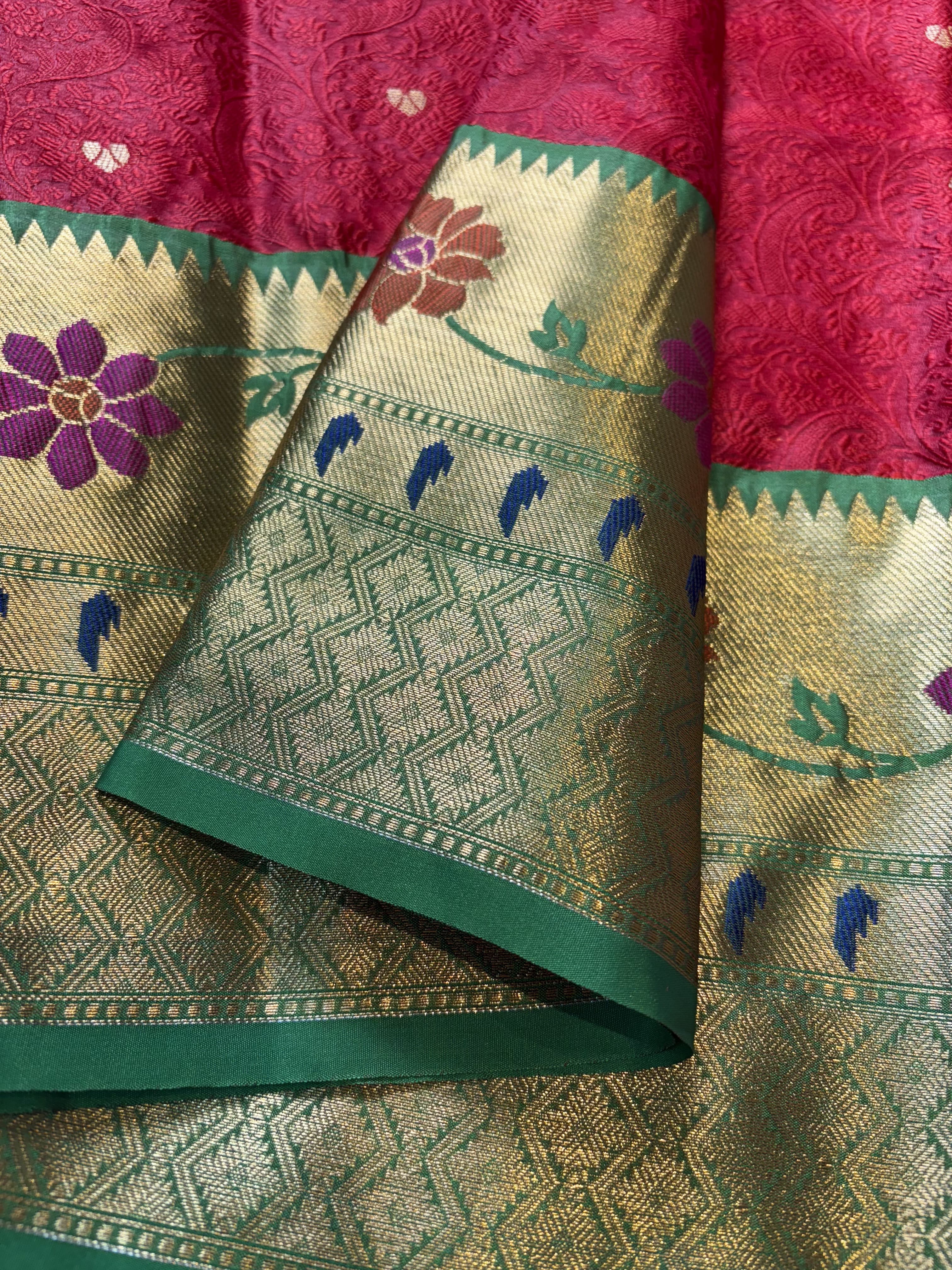 Contrast Banarasi Fancy Katan Tanchui Meena Saree