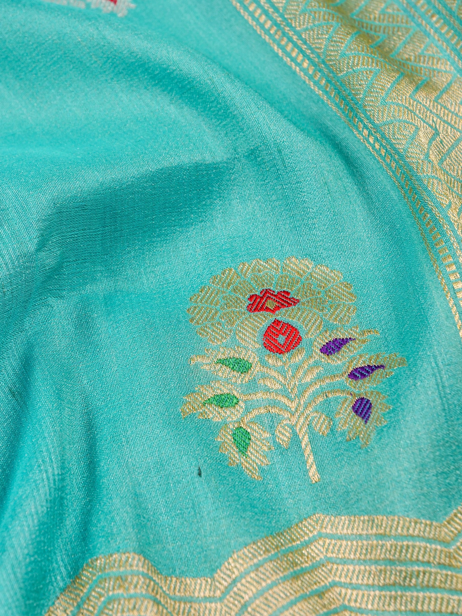 Handwoven Electric Blue Banarasi Desi Tussar Silk Saree