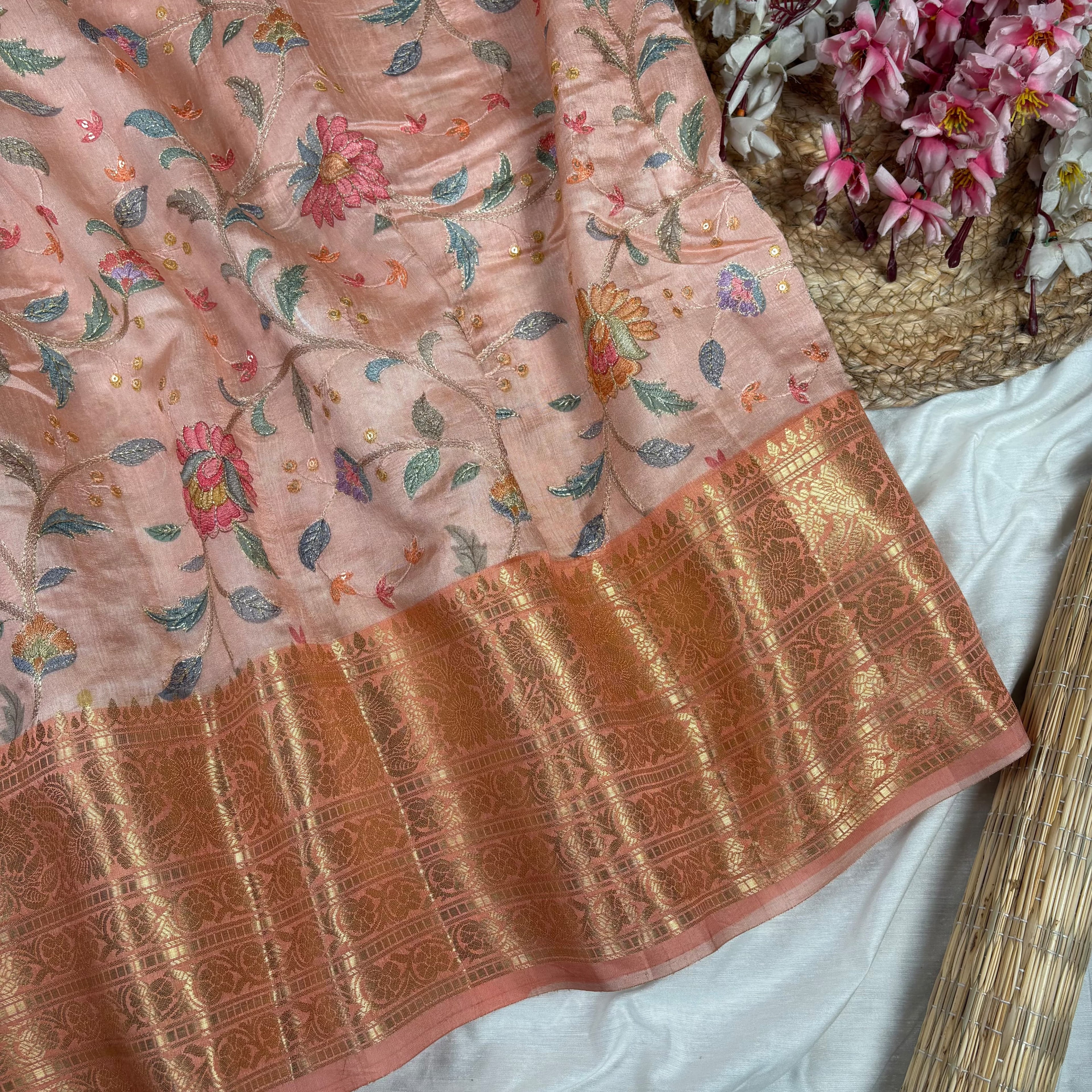 Peach Banarasi Dupion Silk Saree