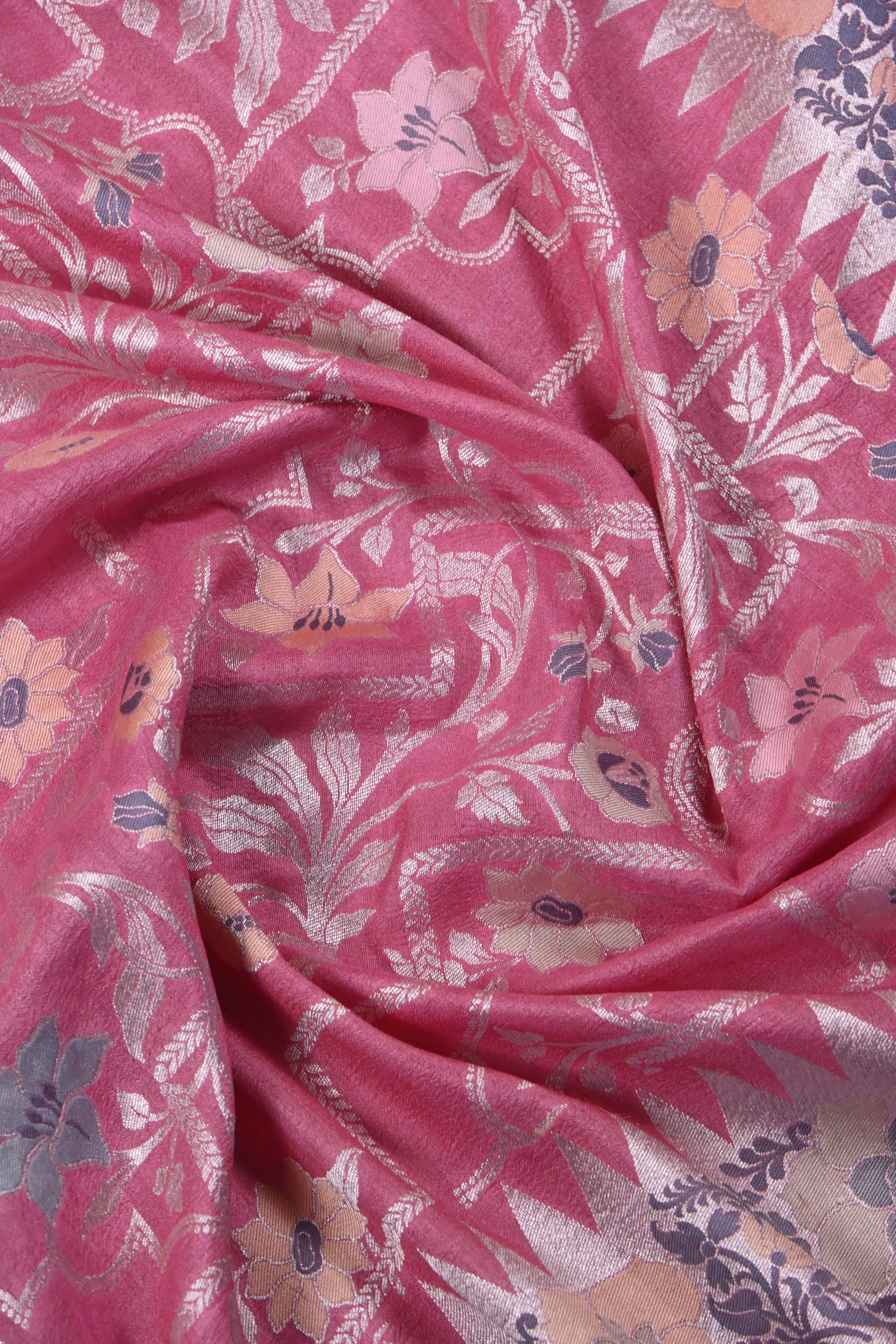 Hot Pink Pure Banarasi Tussar Georgette Silk Saree