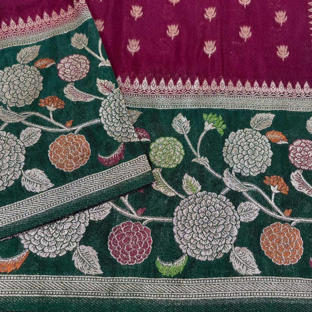 Wine Banarasi Katan Georgette Silk Saree