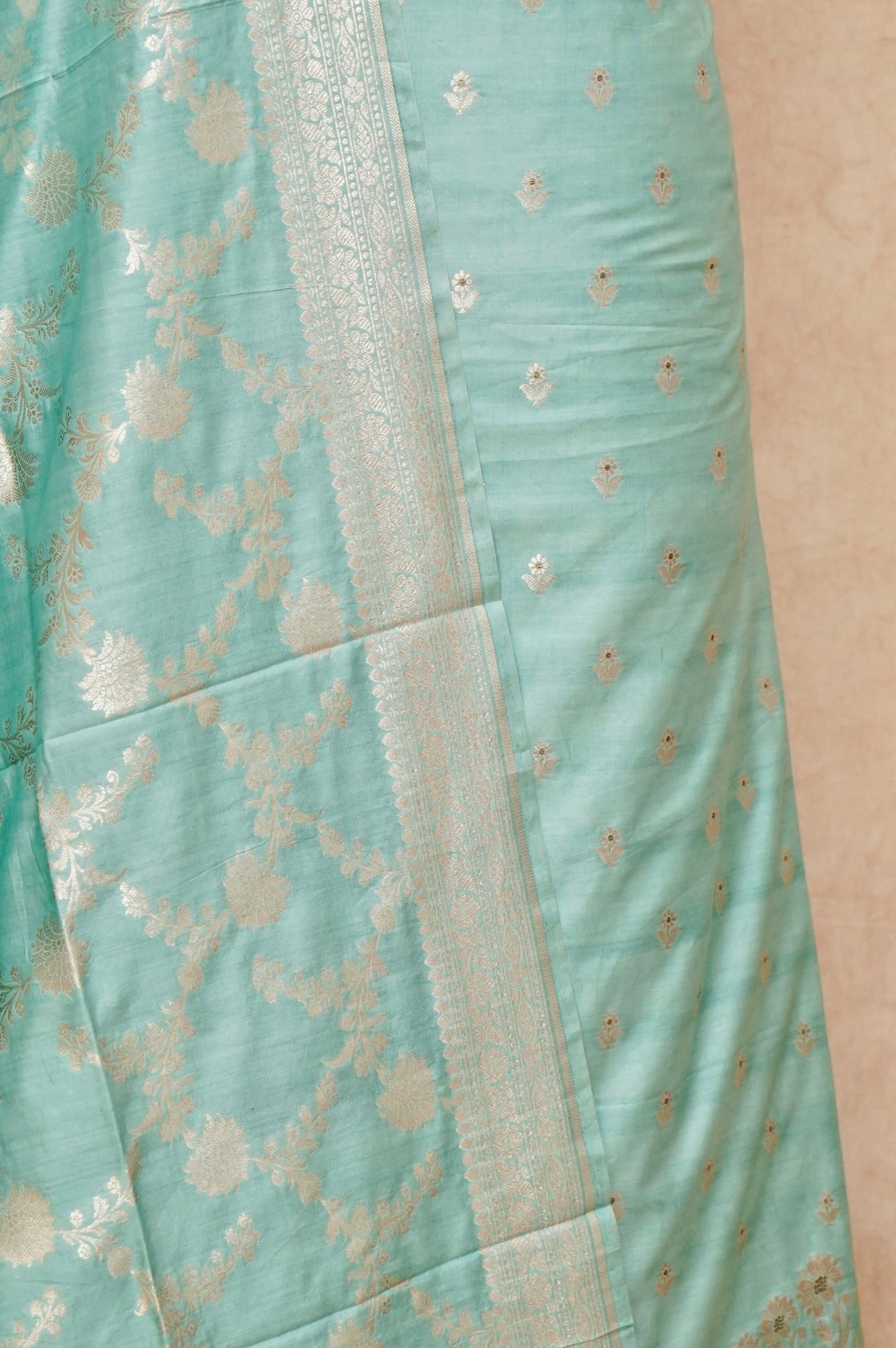 Handwoven Sea Green Banarasi Chiniya Silk Suit