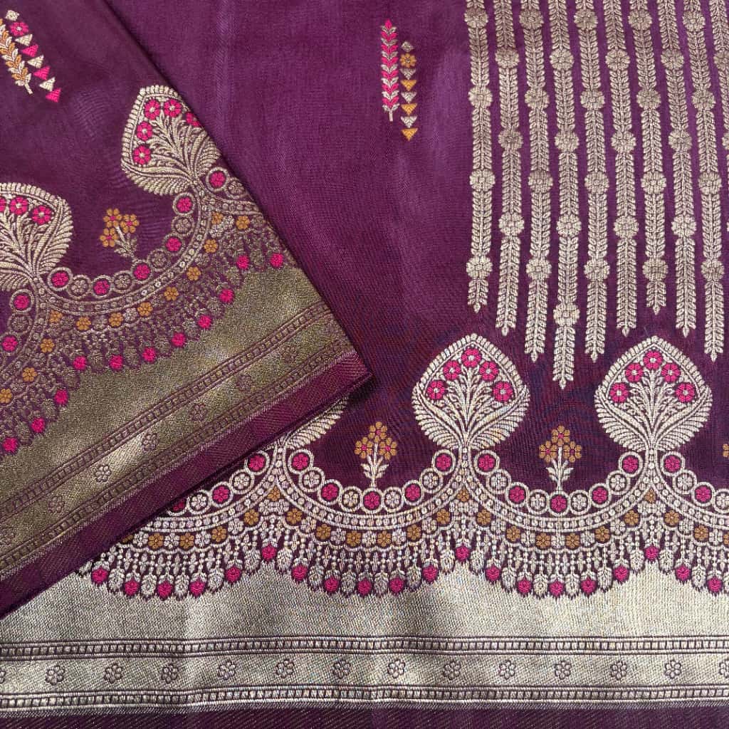 Wine Banarasi Mango Silk Saree