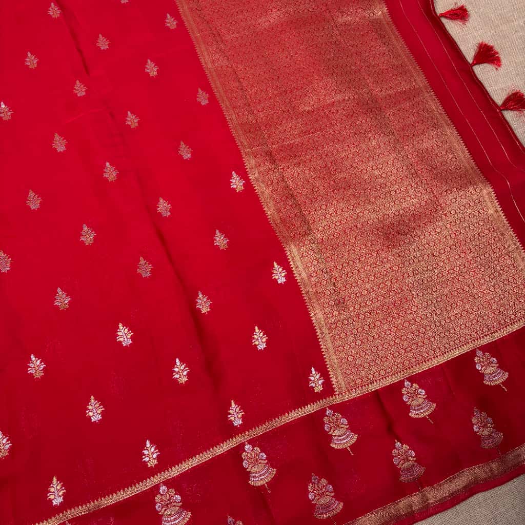 Red Banarasi Mashru Satin Silk Saree